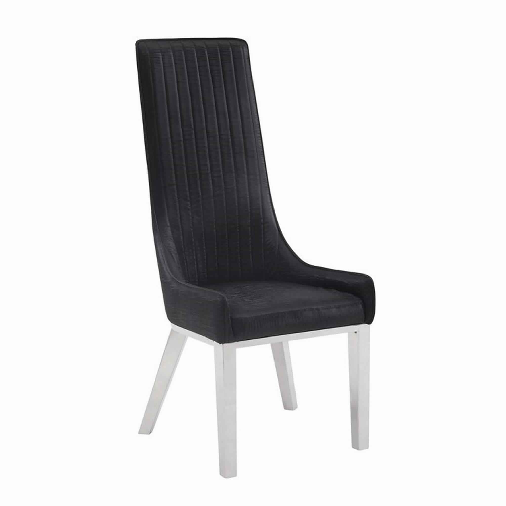 Leatherette Dining Chair With Vertically Stitched Backrest Set Of 2 Black
