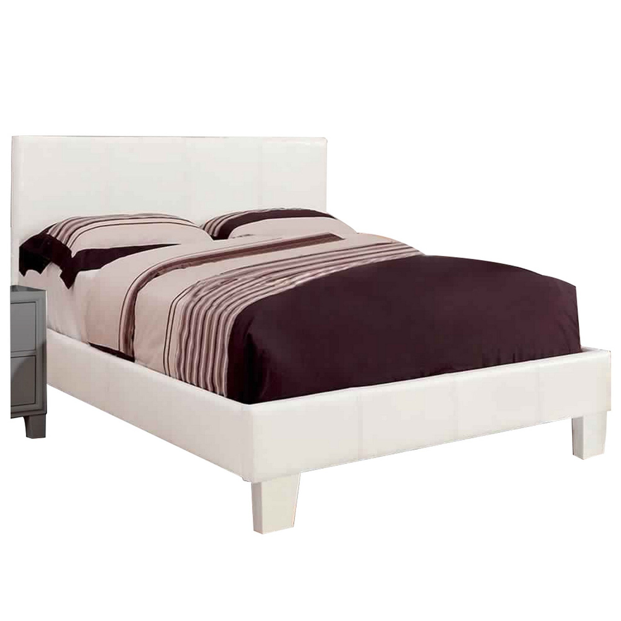 Leatherette Platform Style Queen Size Bed With Tapered Block Feet White