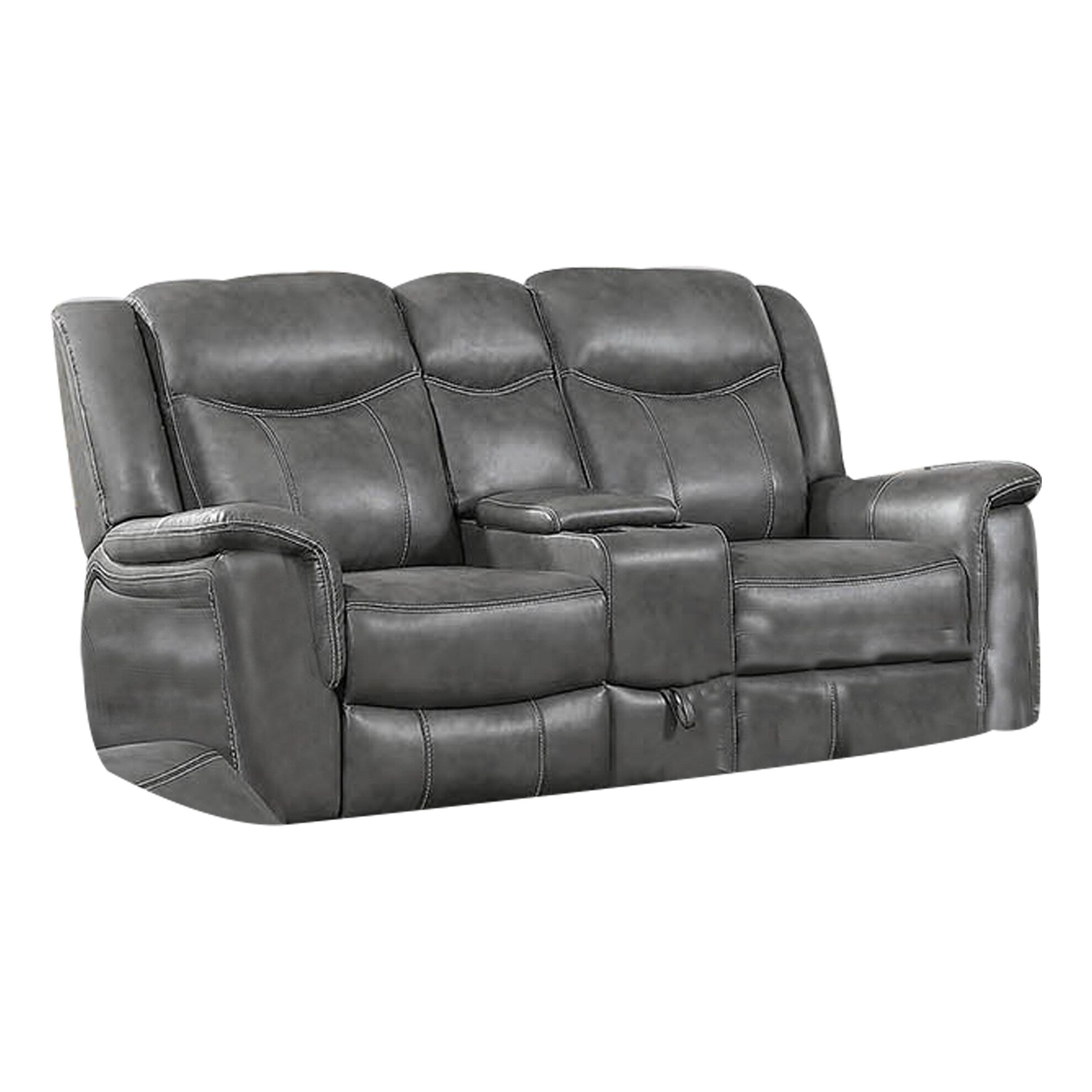 Leatherette Recliner Wooden Loveseat With Power Cord And Usb Docks Gray