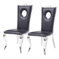 Leatherette Upholstered Metal Side Chairs With Cabriole Style Legs Black And Silver Set Of Two