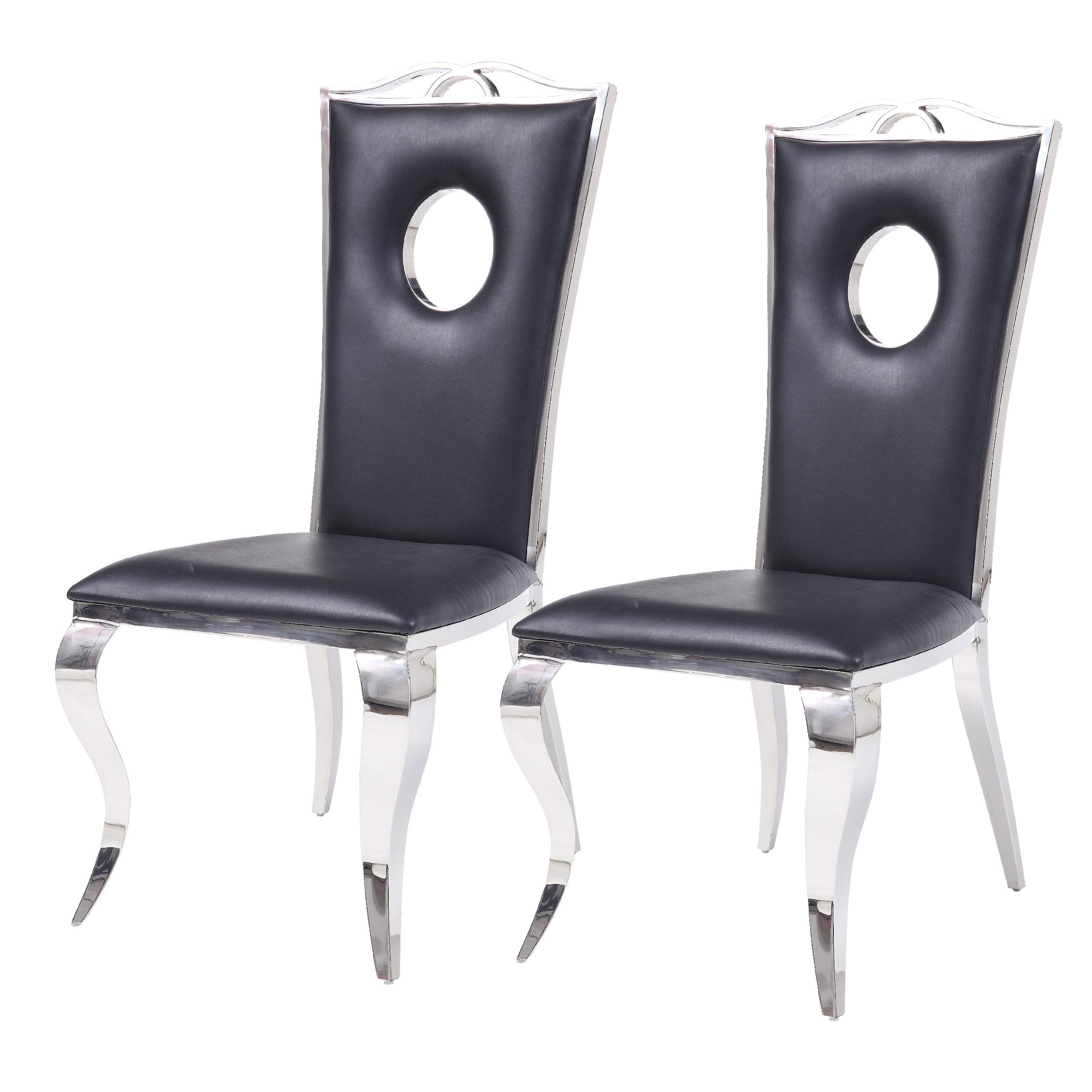 Leatherette Upholstered Metal Side Chairs With Cabriole Style Legs Black And Silver Set Of Two