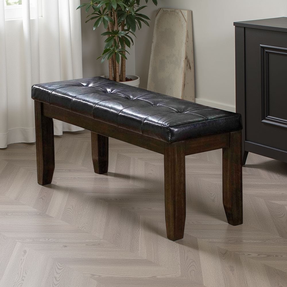 Leatherette Upholstered Tufted Wooden Bench With Chamfered Legs Brown
