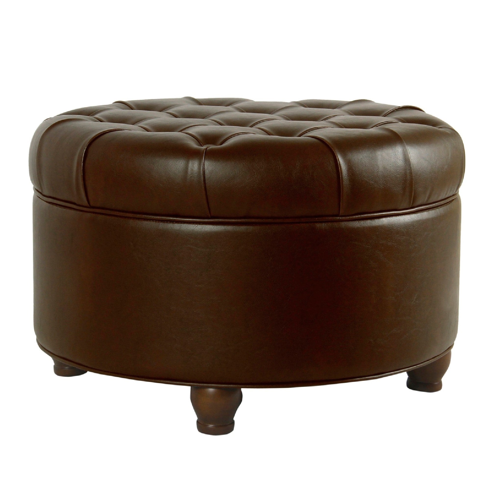 Leatherette Upholstered Wooden Ottoman With Tufted Lift Off Lid Storage Brown