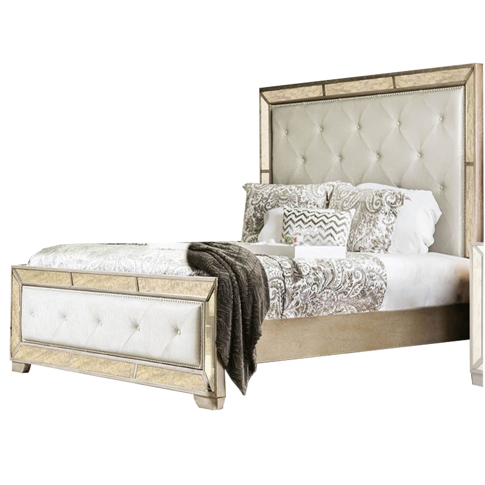 Leatherette Upholstered Wooden Queen Size Bed Gold And Silver