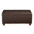 Leatherette Upholstered Wooden Storage Bench With Nail Head Trim Accent Espresso Brown