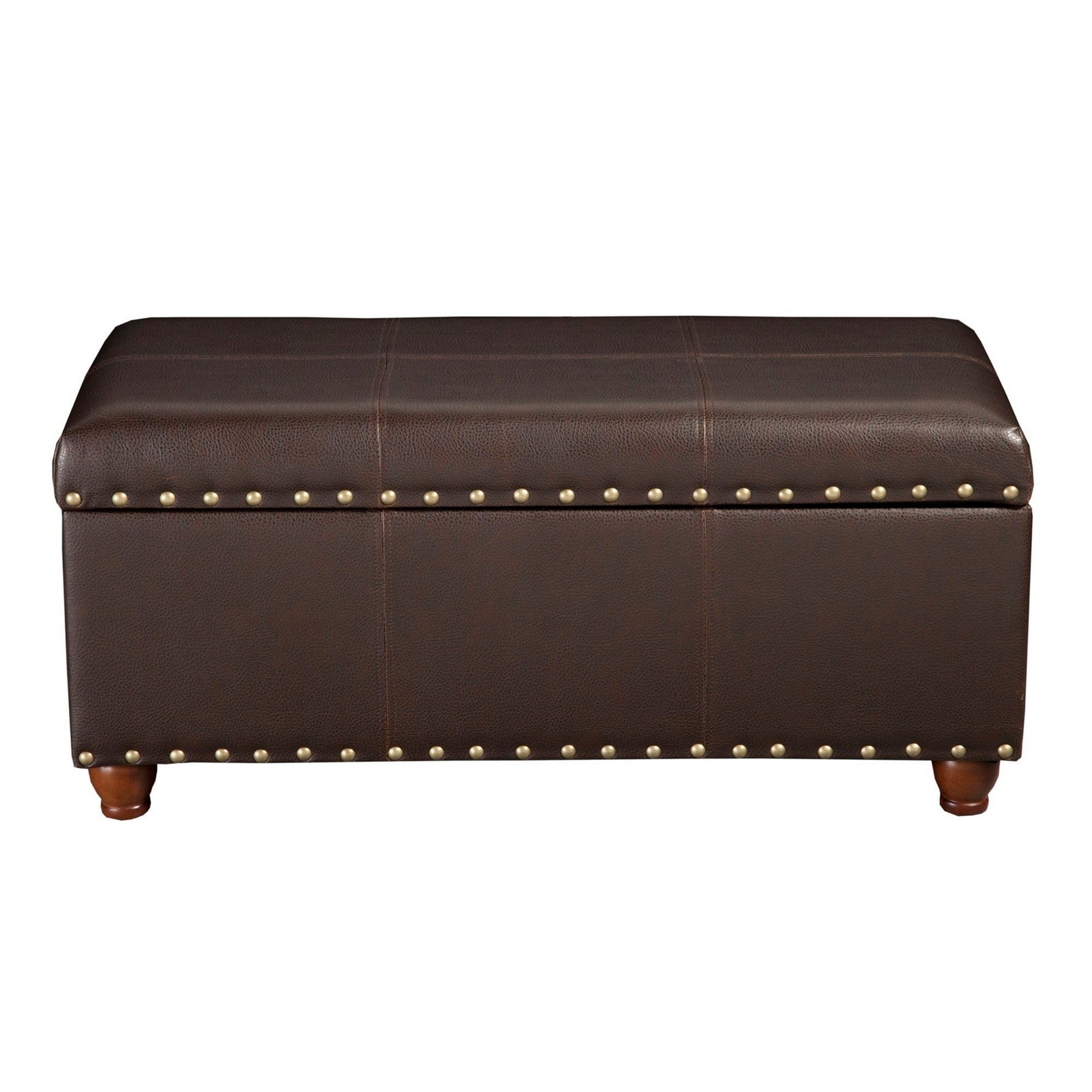 Leatherette Upholstered Wooden Storage Bench With Nail Head Trim Accent Espresso Brown