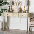 Leeba Console Table 3 Drawer Accent Table With Fluted Wood And Scalloped Framing For Living Room Hallway Or Entryway
