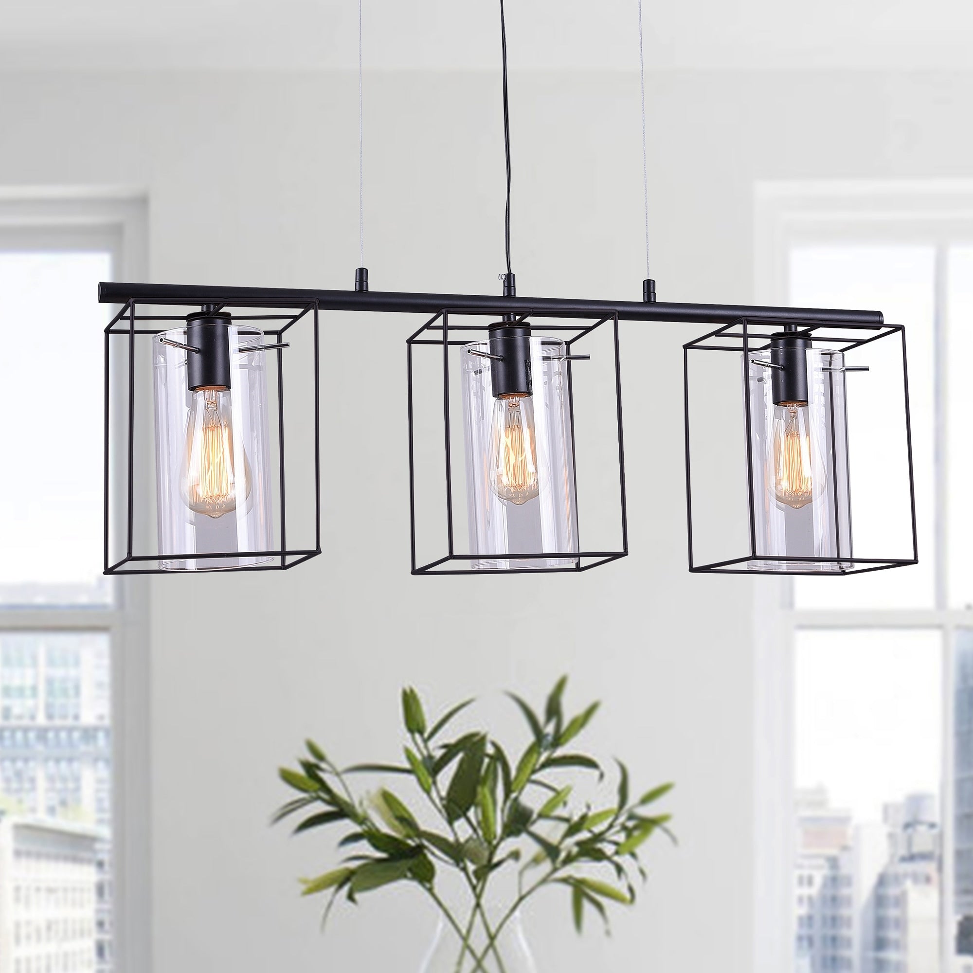 Leena Matte Black Gold Bronze 3 Light Linear Chandelier