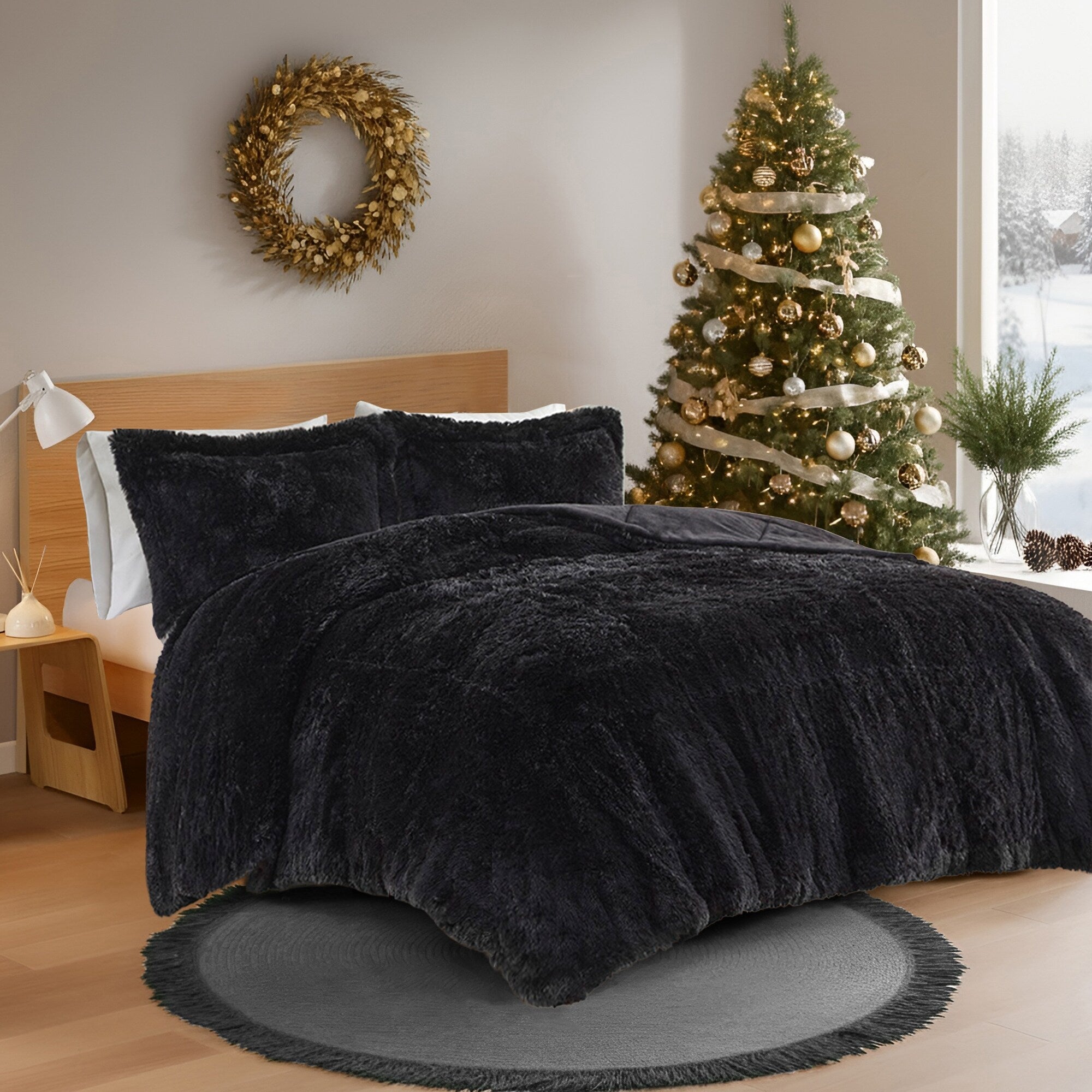 Id Intelligent Designs Leena Shaggy Fur Duvet Cover Set