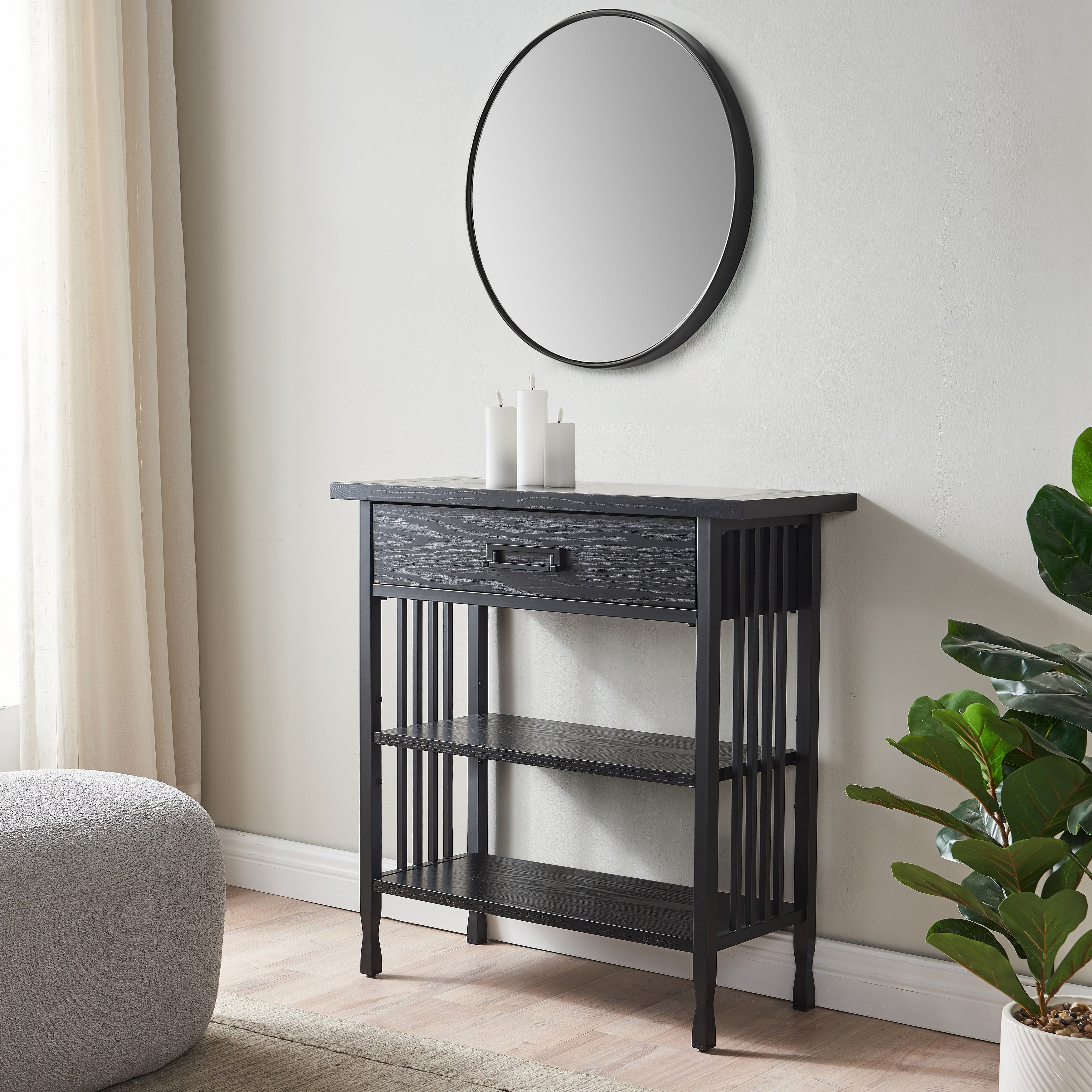 Leick Furniture Ironcraft Mission Oak Foyer Bookcase W Drawer Storage