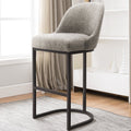 Barrelback Gray Linen Bar Stool With Espresso Metal Base Set Of 2