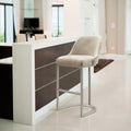 Barrelback Oatmeal Linen Bar Stool With Pewter Metal Base Set Of 2