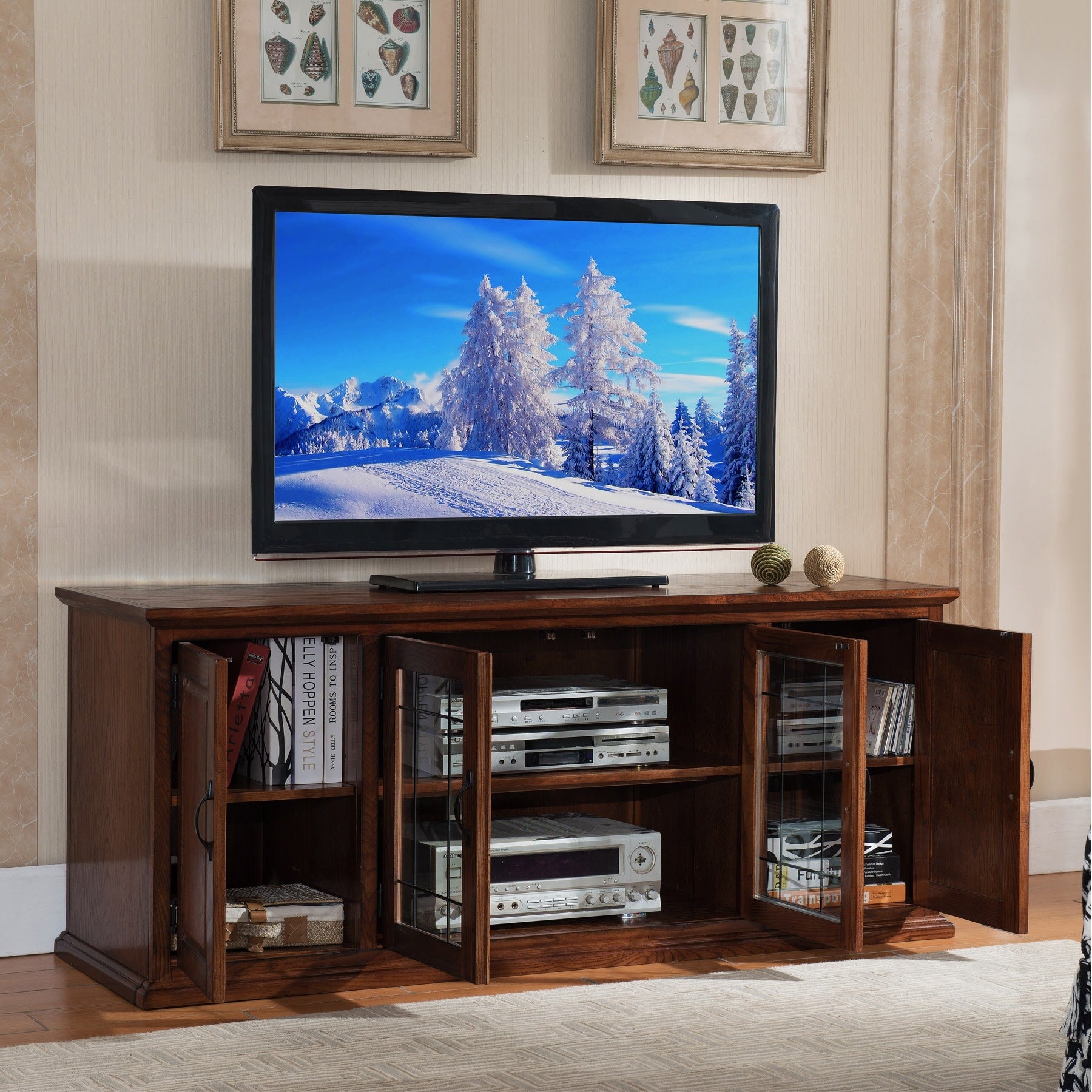 Copper Grove Jackson Creek Oak Finish Wood Glass 60 Inch Tv Stand