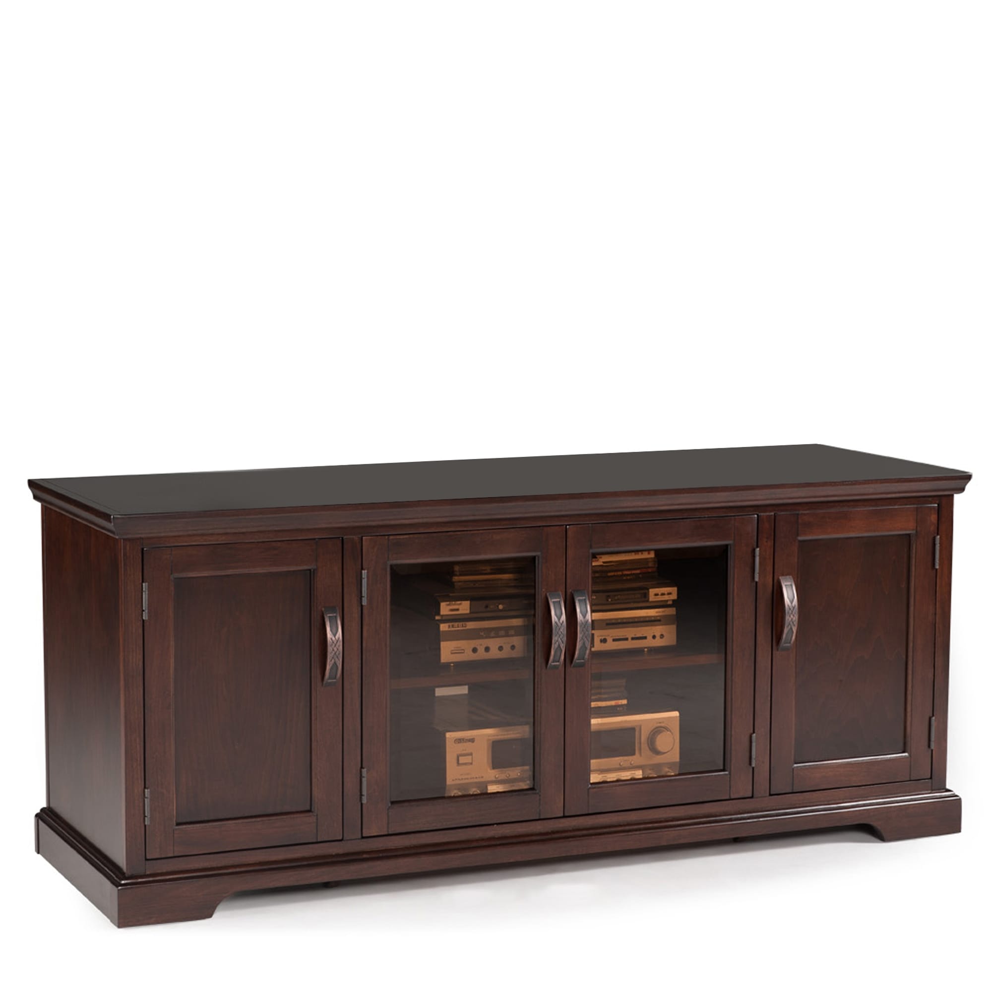 Chocolate Cherry And Bronze Glass 60 Inch Tv Stand