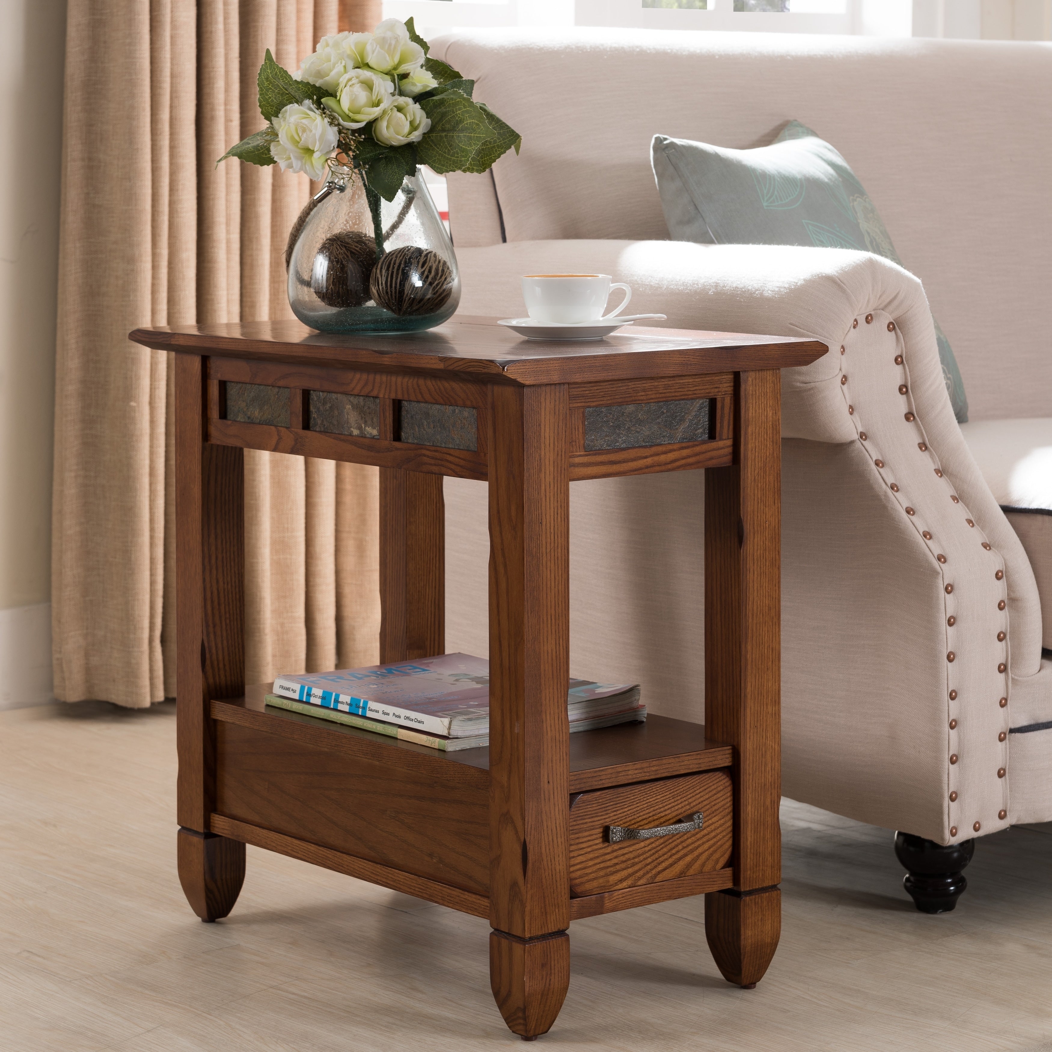 Rustic Oak Chairside Table