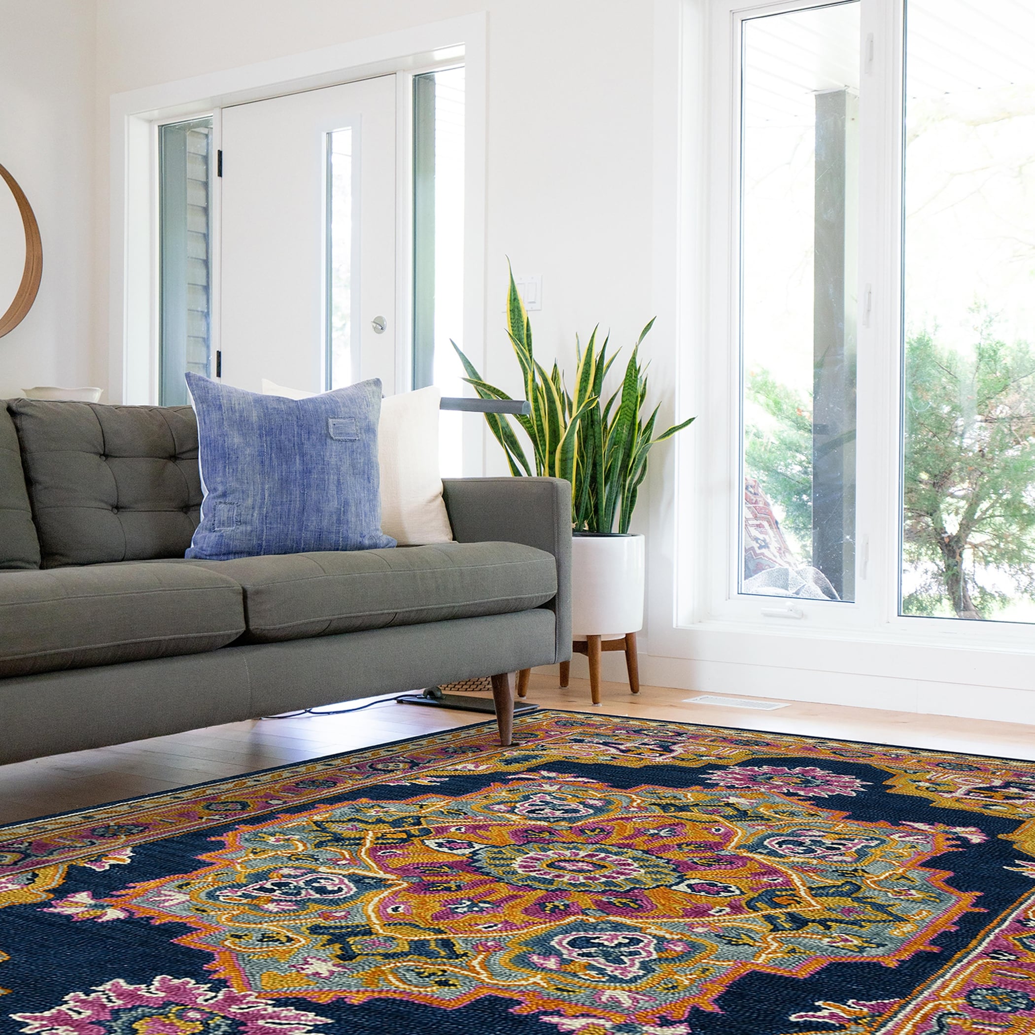 Calliope Bohemian Steel Blue Hand Tufted Area Rug 8 X 11