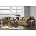 Leinster Faux Leather Sofa And Loveseat With Antique Bronze Nailheads In Jetson Ginger