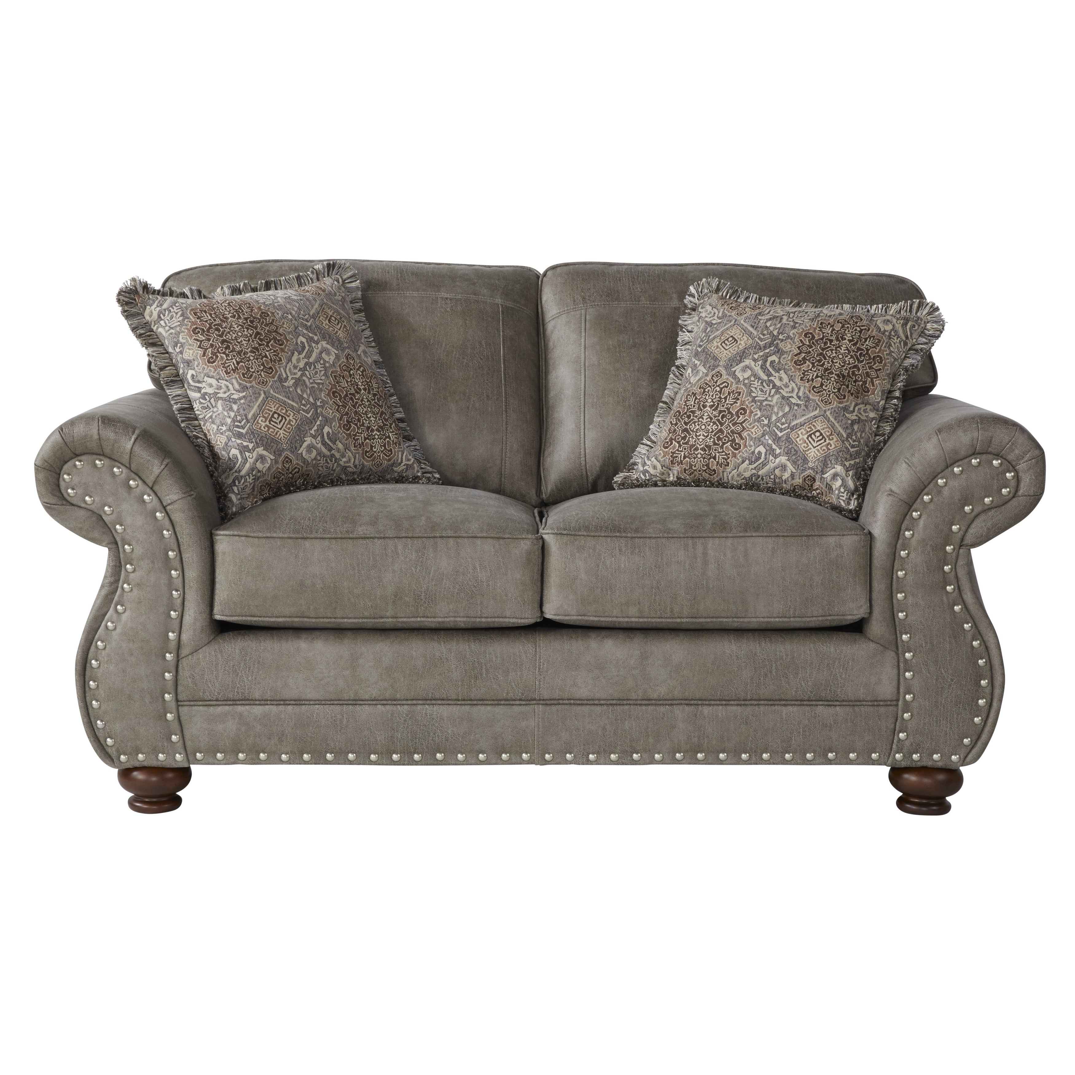 Leinster Faux Leather Upholstered Nailhead Loveseat In Stone Gray N A