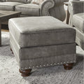 Leinster Faux Leather Upholstered Nailhead Ottoman In Stone Gray
