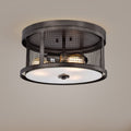 Leira Silver Gray 3 Light Patterned Metal Drum Shade Flush Mount Silvery Gray