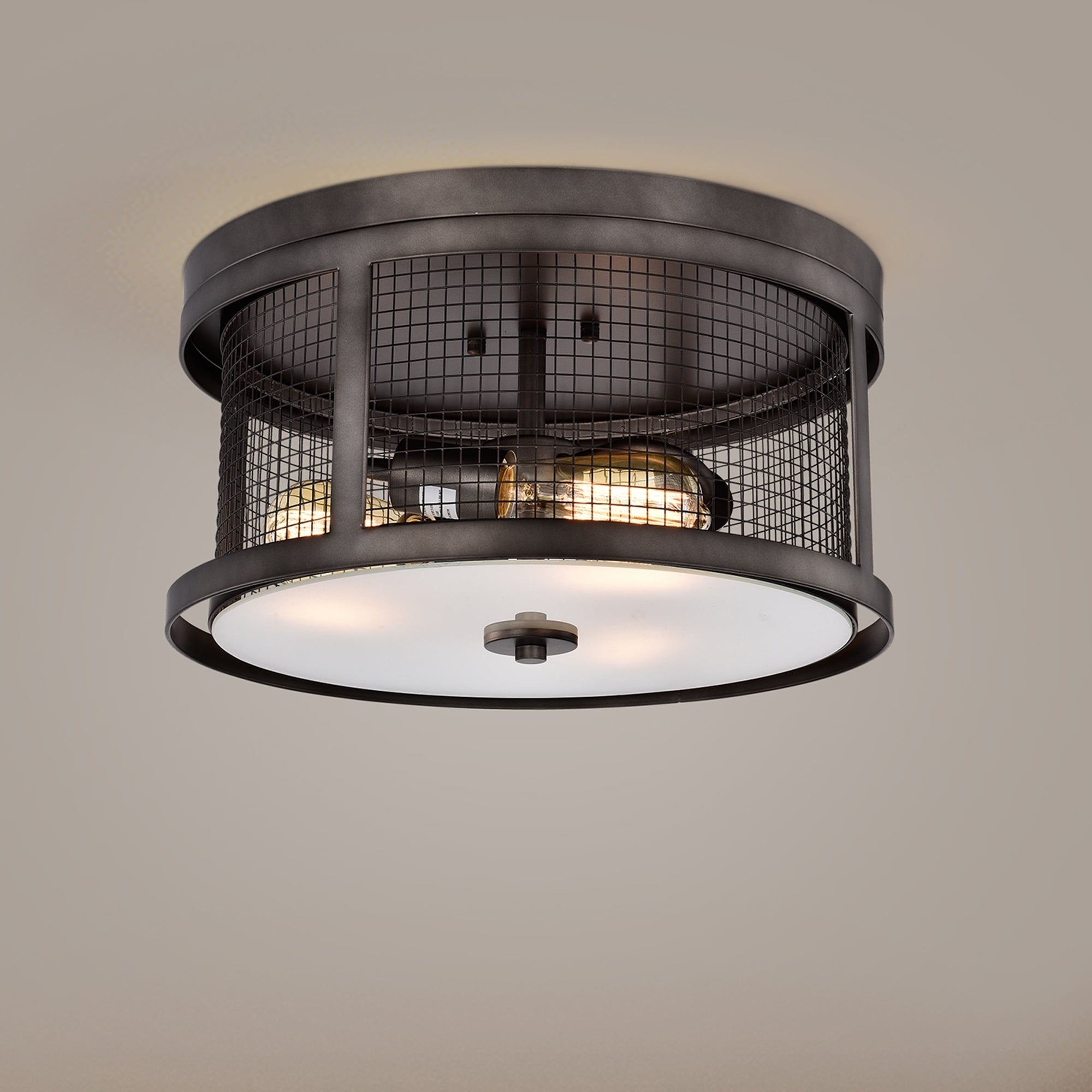 Leira Silver Gray 3 Light Patterned Metal Drum Shade Flush Mount Silvery Gray