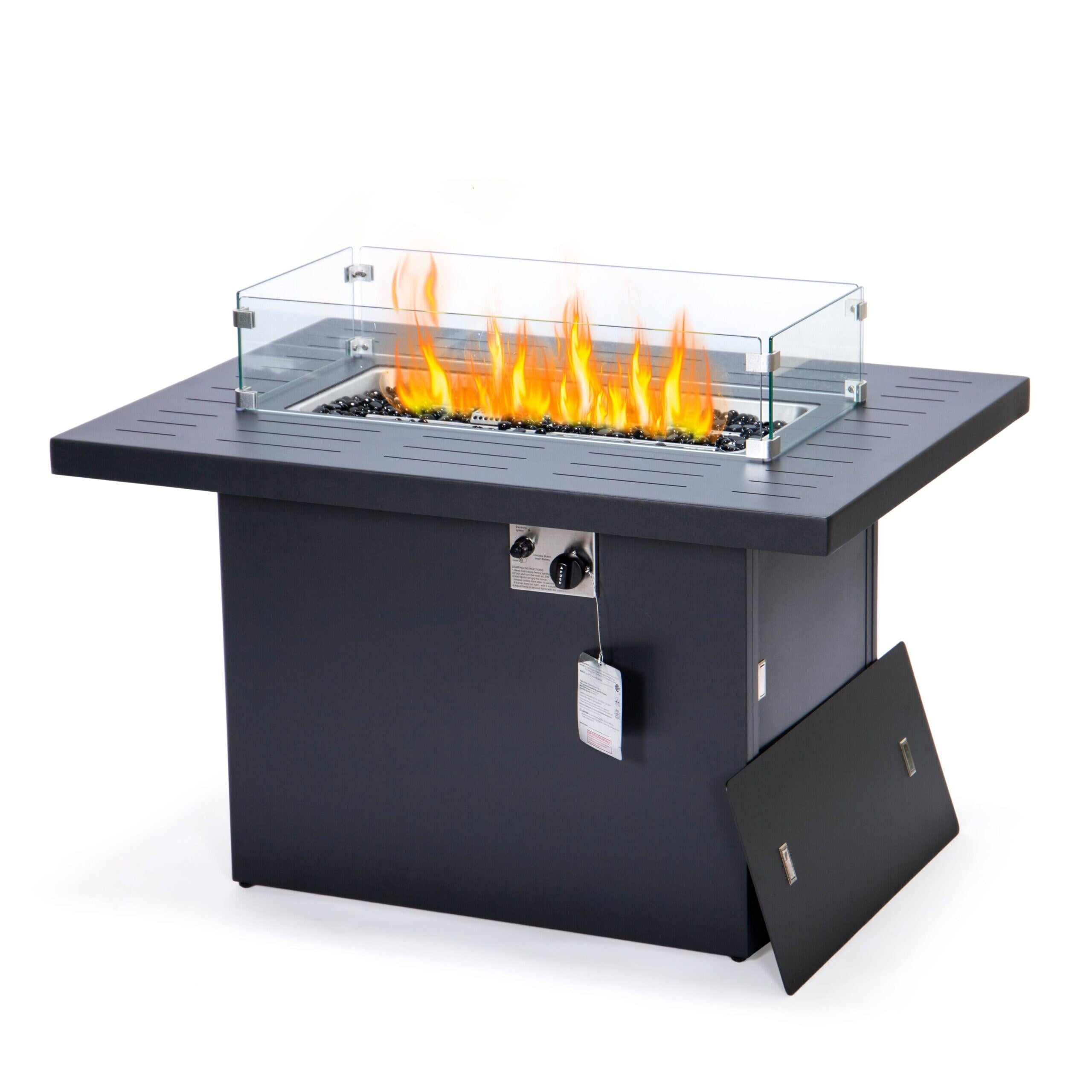 Leisuremod Chelsea Outdoor Black Aluminum Propane Fire Pit Table Lid