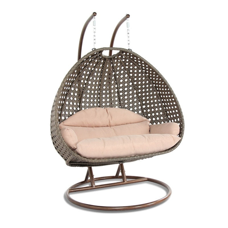 Leisuremod Indoor Outdoor Wicker 2 Person Hanging Egg Swing Chair N A
