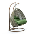 Leisuremod Beige Wicker 2 Person Double Hanging Egg Swing Chair