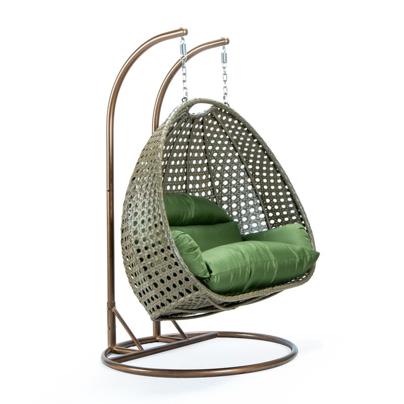Leisuremod Beige Wicker 2 Person Double Hanging Egg Swing Chair