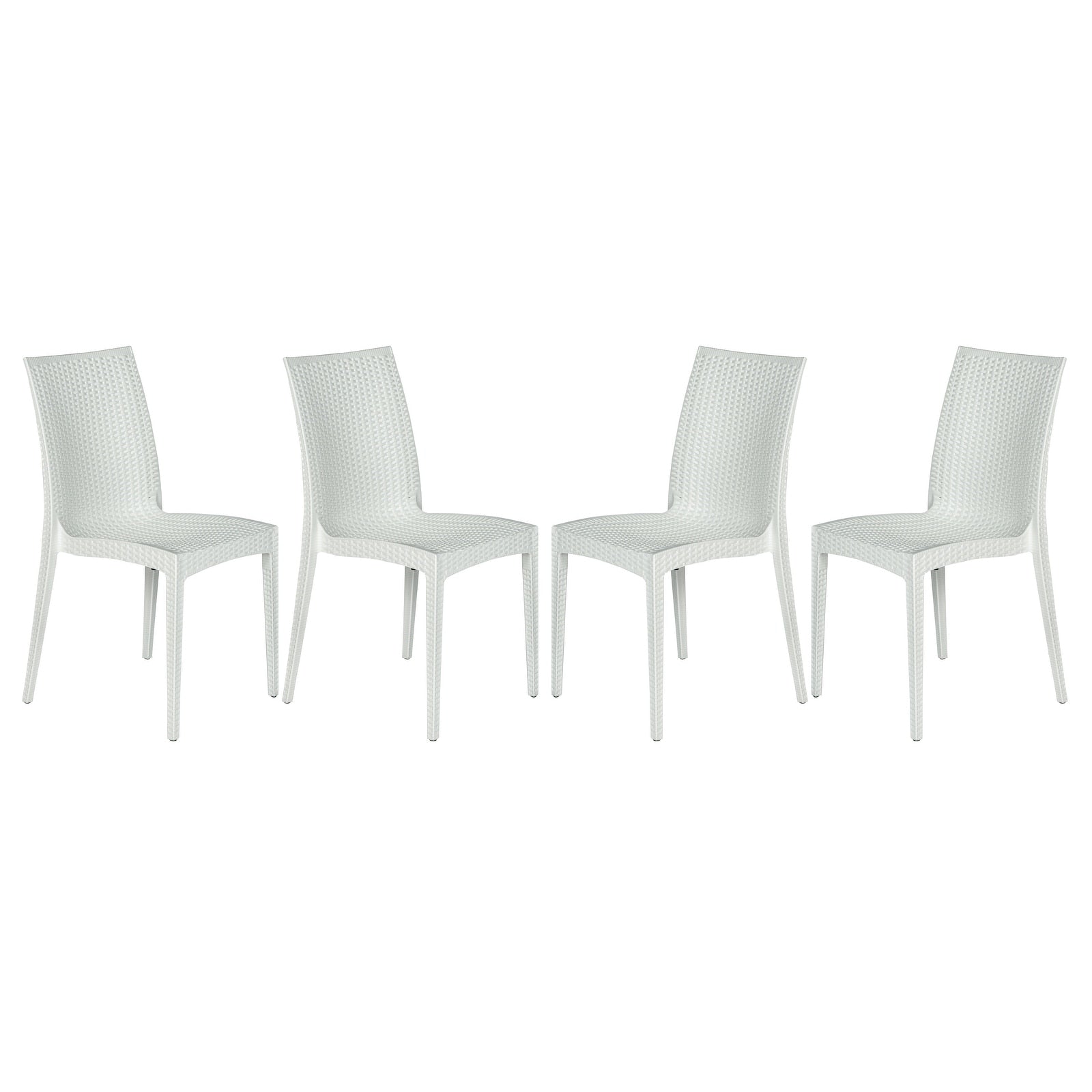 Leisuremod Weave Mace Indoor Outdoor White Dining Chair Set Of 4