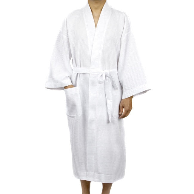 Leisureland Mens White Waffle Weave 48 Inch Kimono Robe
