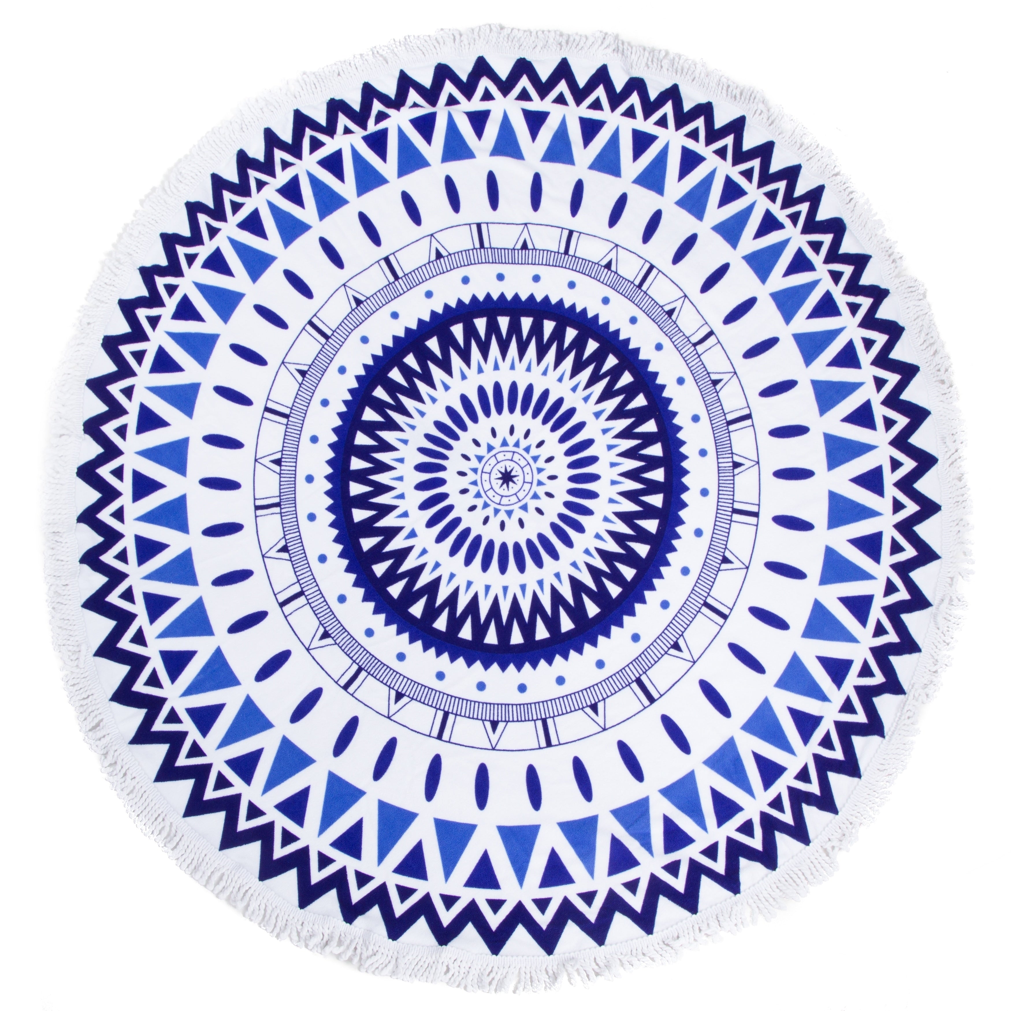Leisureland Round Beach Towel 65 X65 Blue Abstract Print With Fringe