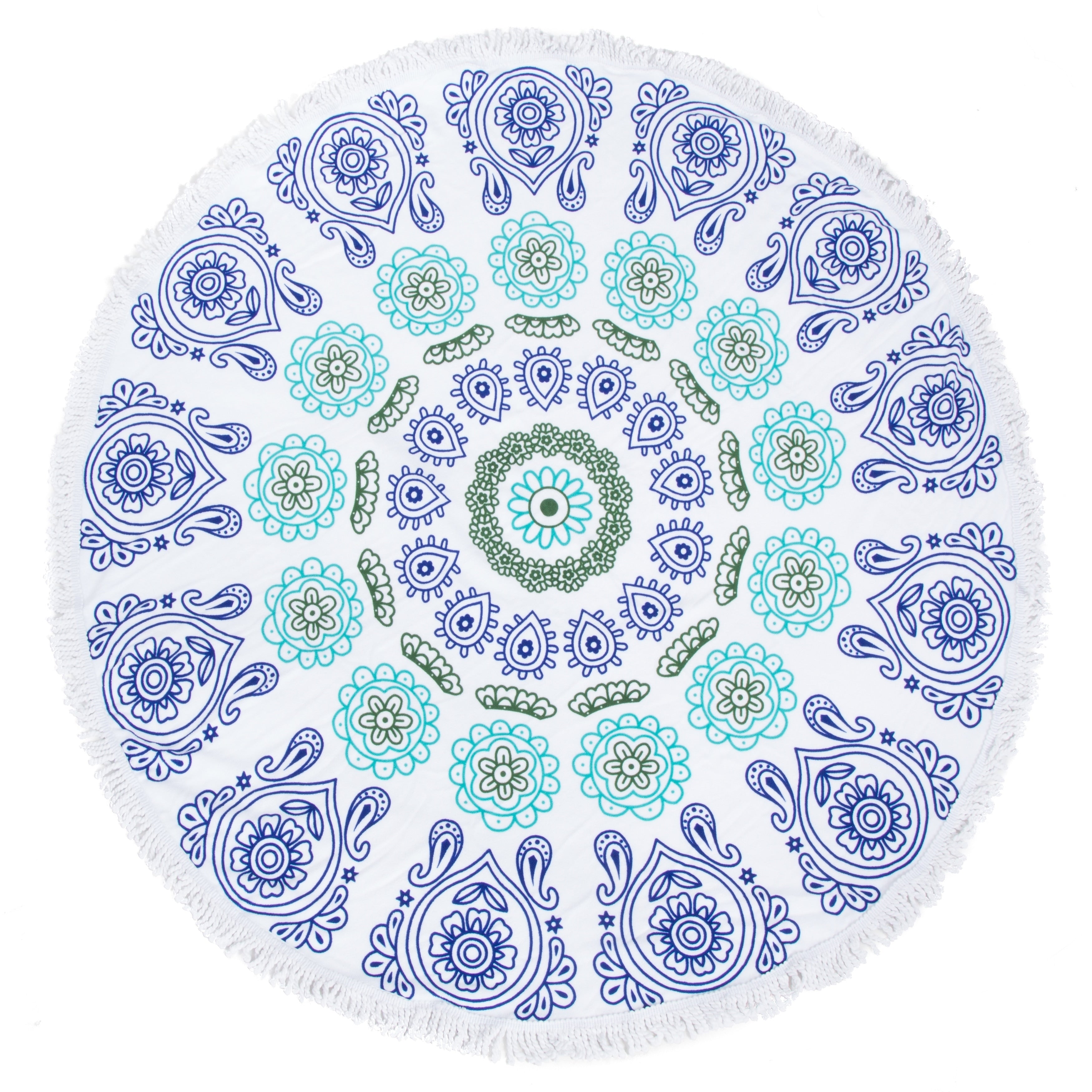 Leisureland Round Beach Towel 65 X65 Blue Paisley With Fringe