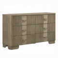 Leky Dresser 63 Inch 6 Reeded Drawers Bar Handles Antique Oak Brown