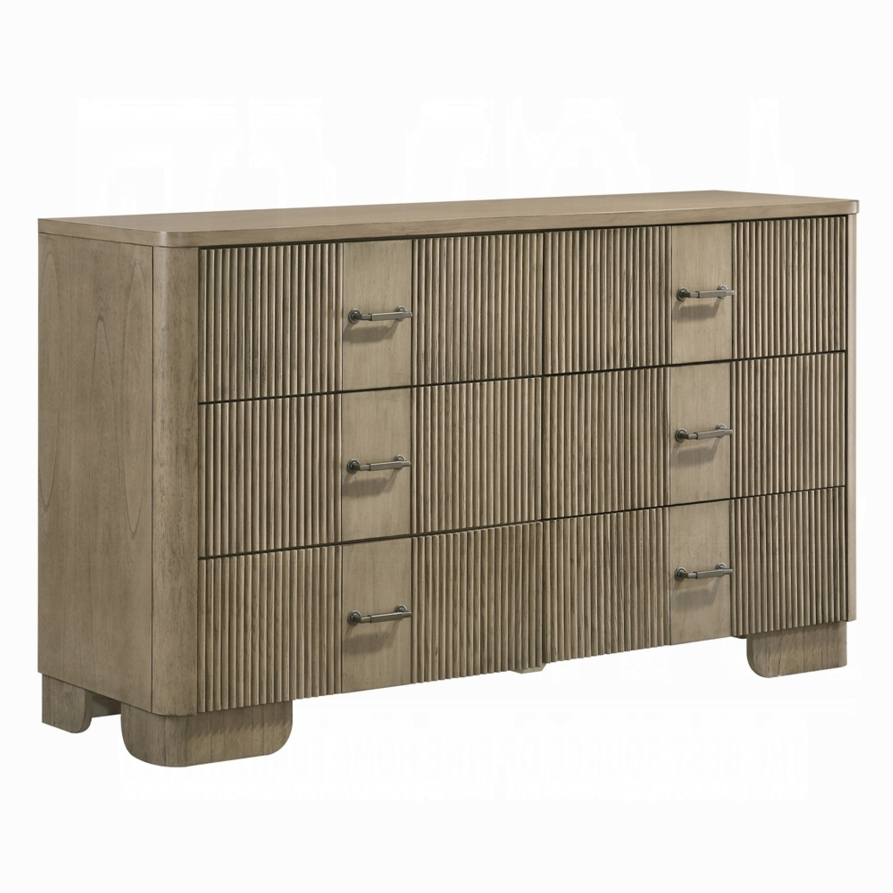 Leky Dresser 63 Inch 6 Reeded Drawers Bar Handles Antique Oak Brown