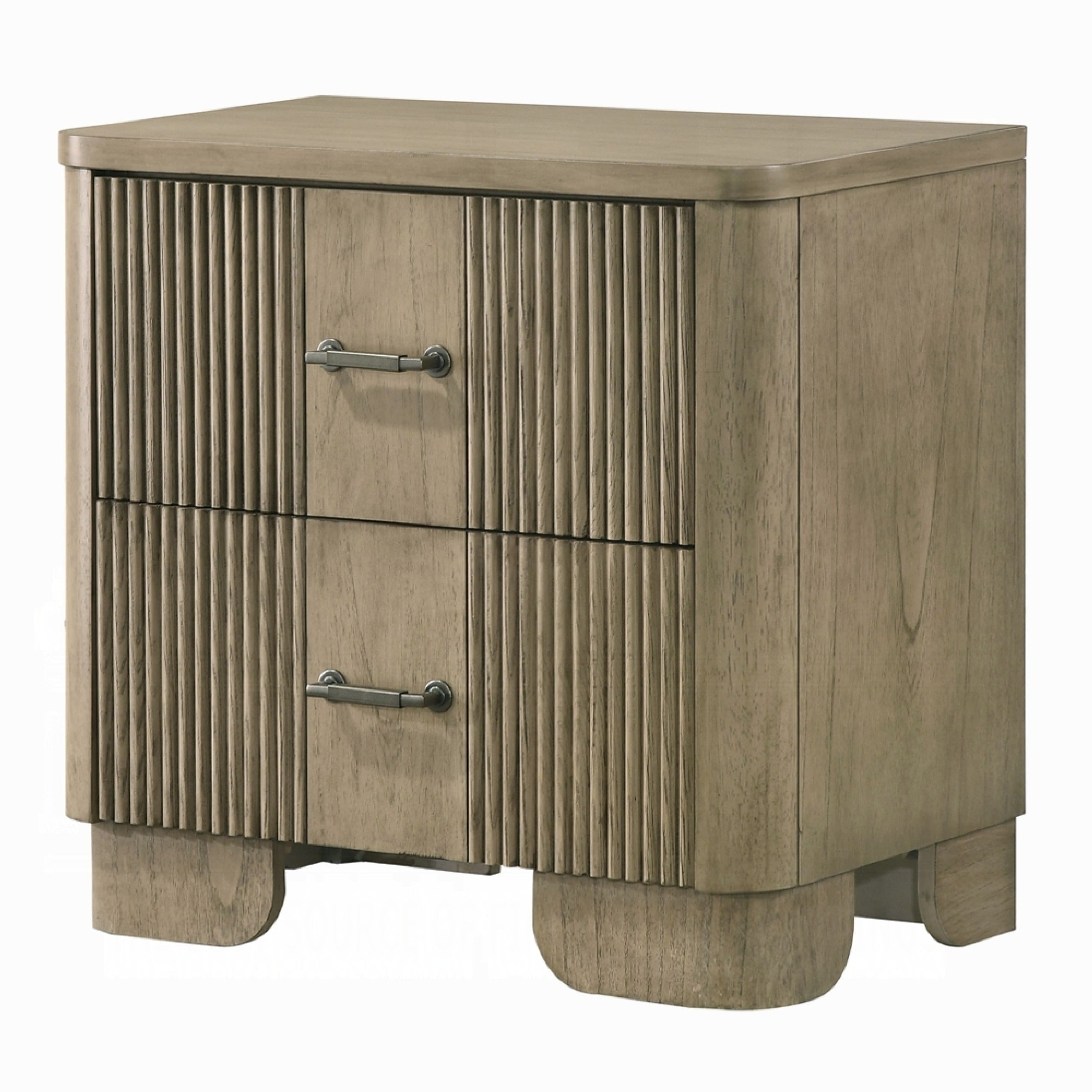 Leky Nightstand 2 Reeded Drawers Rounded Corners Antique Oak Brown