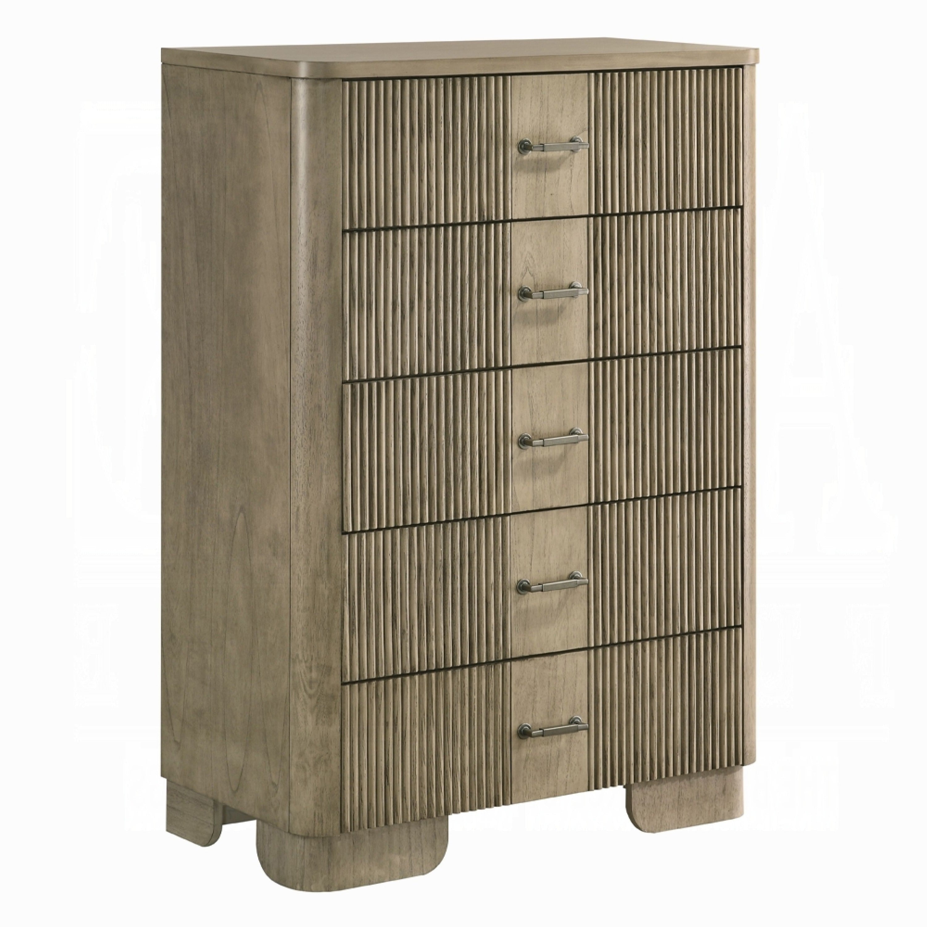 Leky Tall Dresser Chest 5 Reeded Drawers With Handles Antique Oak Brown