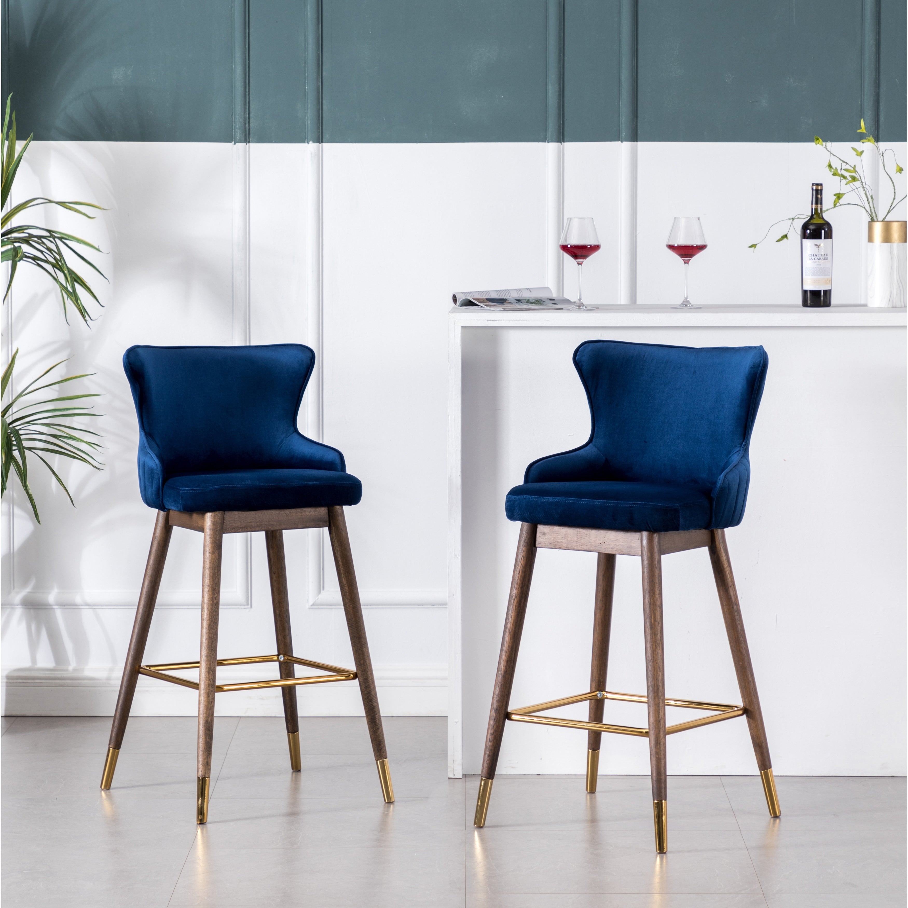 Leland Fabric Upholstered Wingback Bar Stools Set Of 2