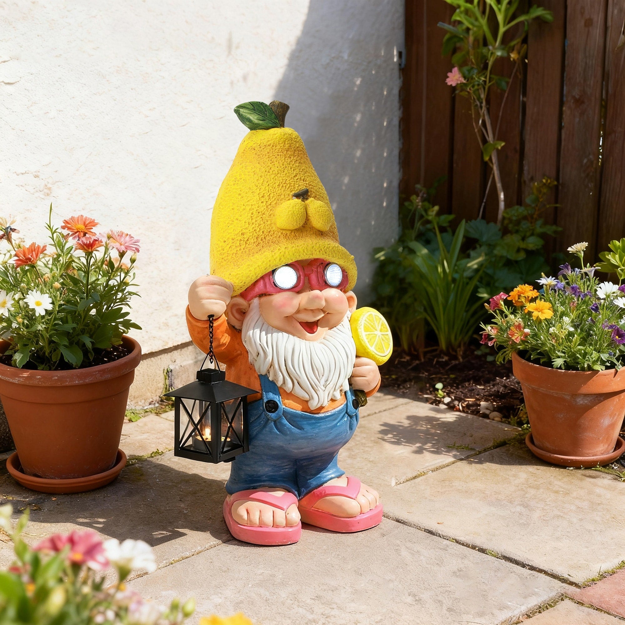 Lemon Grove Garden Gnome With Lantern Whimsical Outdoor Figurine In Sunglasses