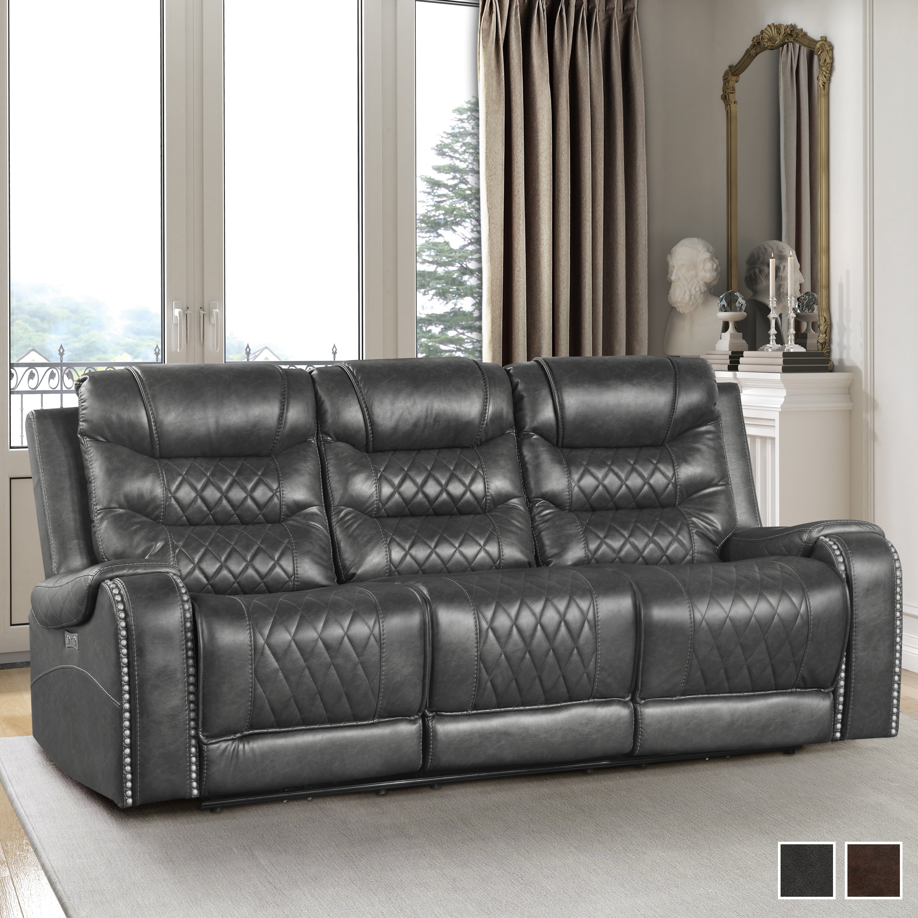 Lenci Power Double Reclining Sofa With Drop Down Cup Holders Receptacles And Usb Ports