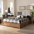 Lene Grey Fabric And Ash Brown Wood Full Size 3 Drawer Storage Bed