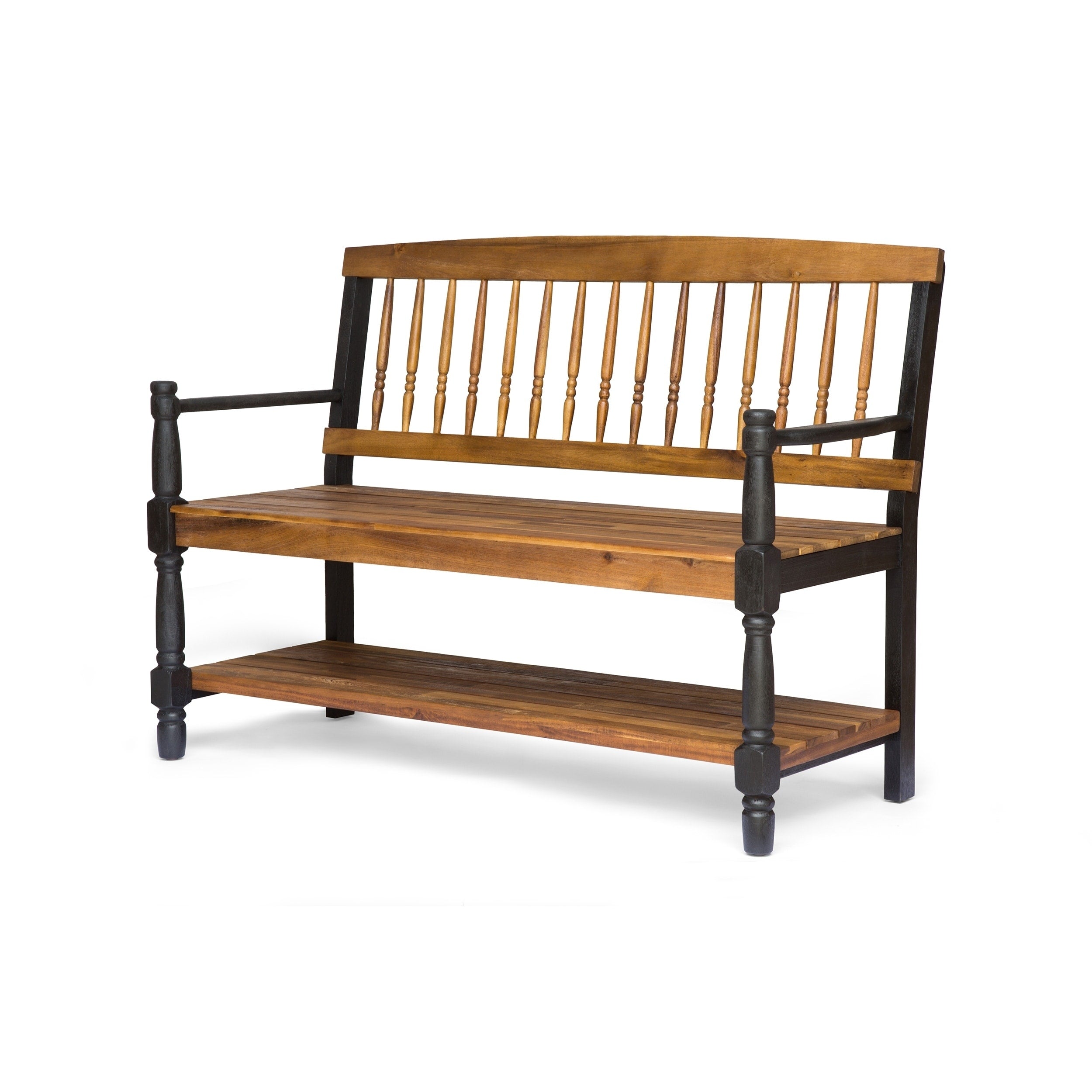 Lennon Acacia Wood Bench With Shelf By Christopher Knight Home