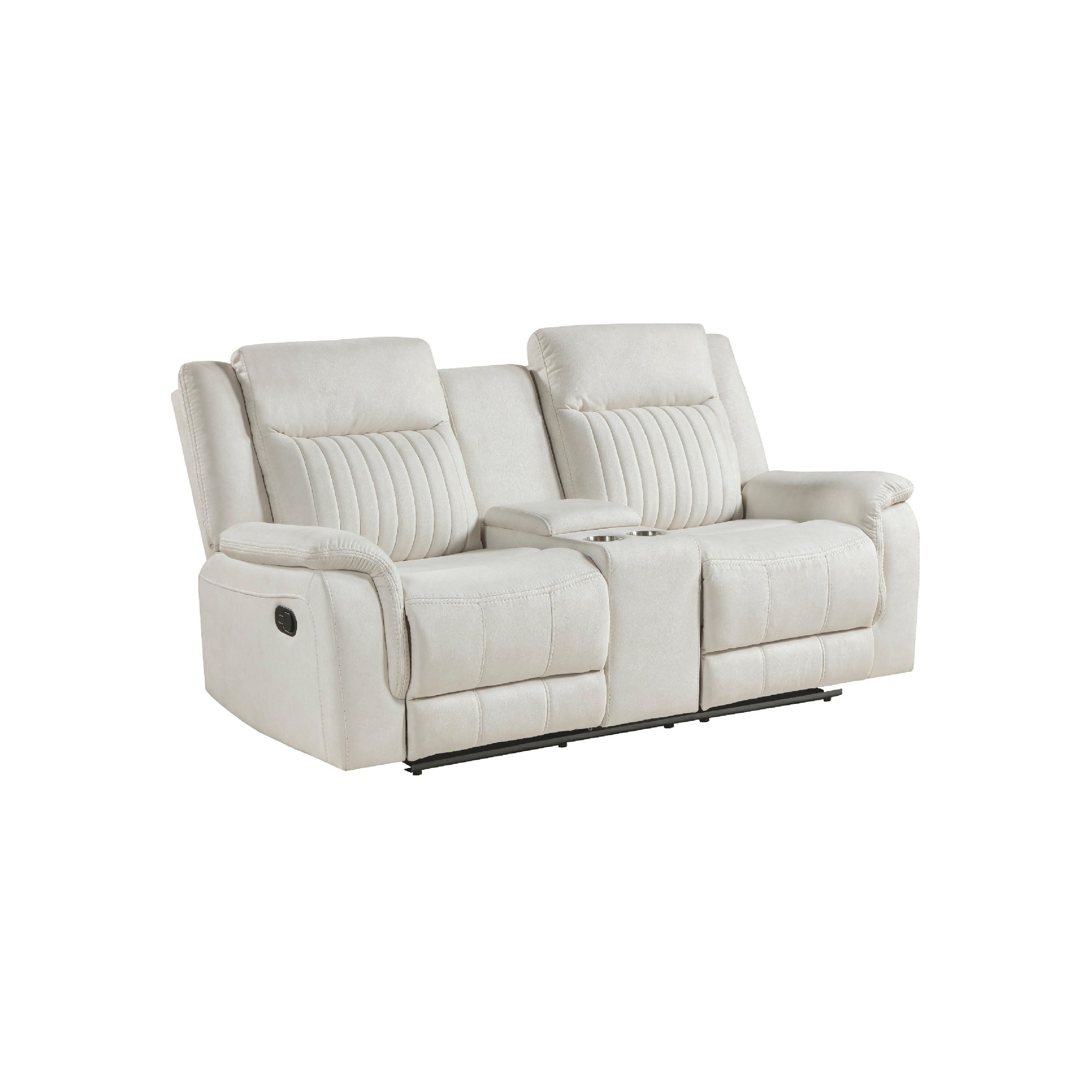 Lenny Manual Recliner Loveseat W Cupholder Console Beige Microfiber