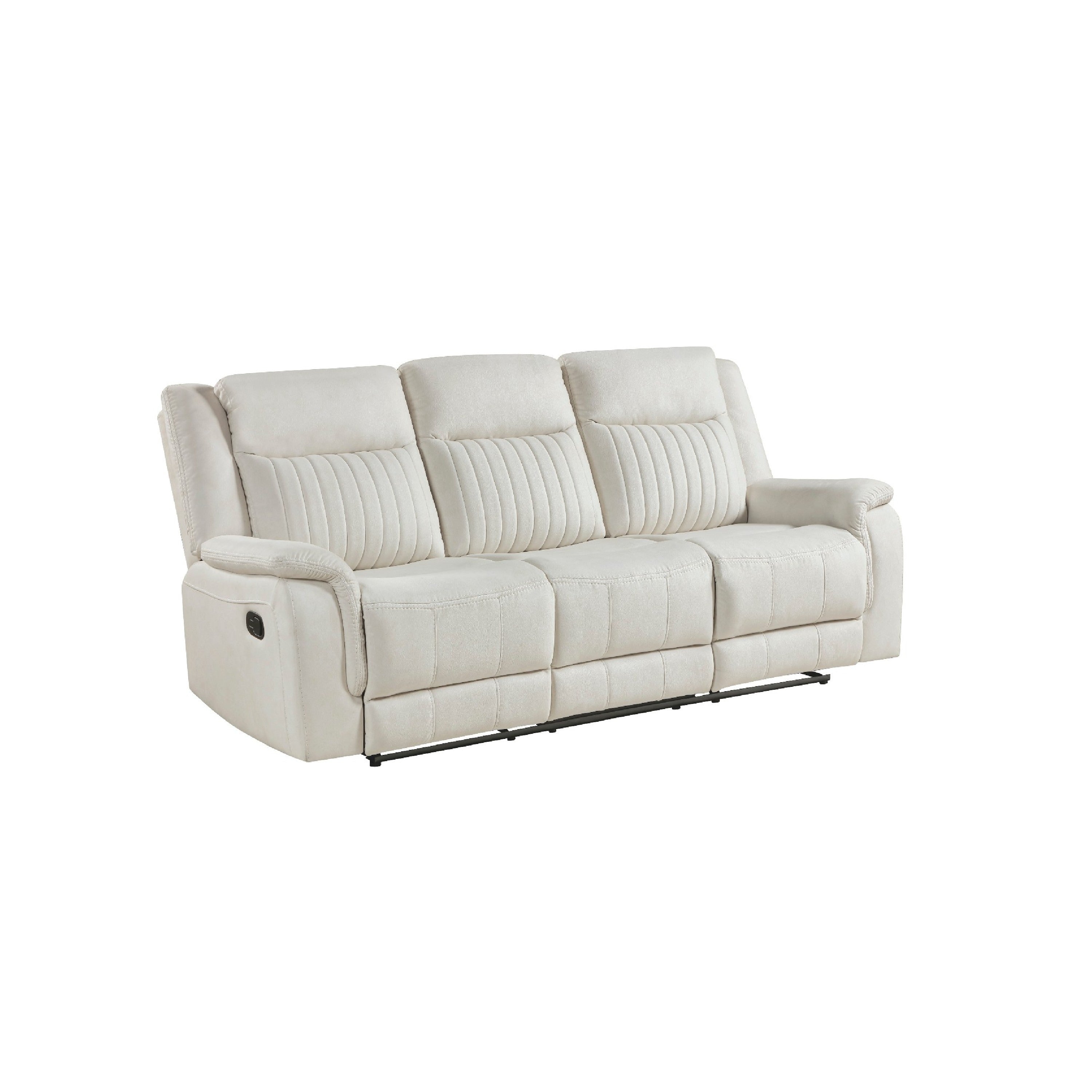 Lenny Manual Recliner Sofa 3 Seater Channeled Back Beige Microfiber