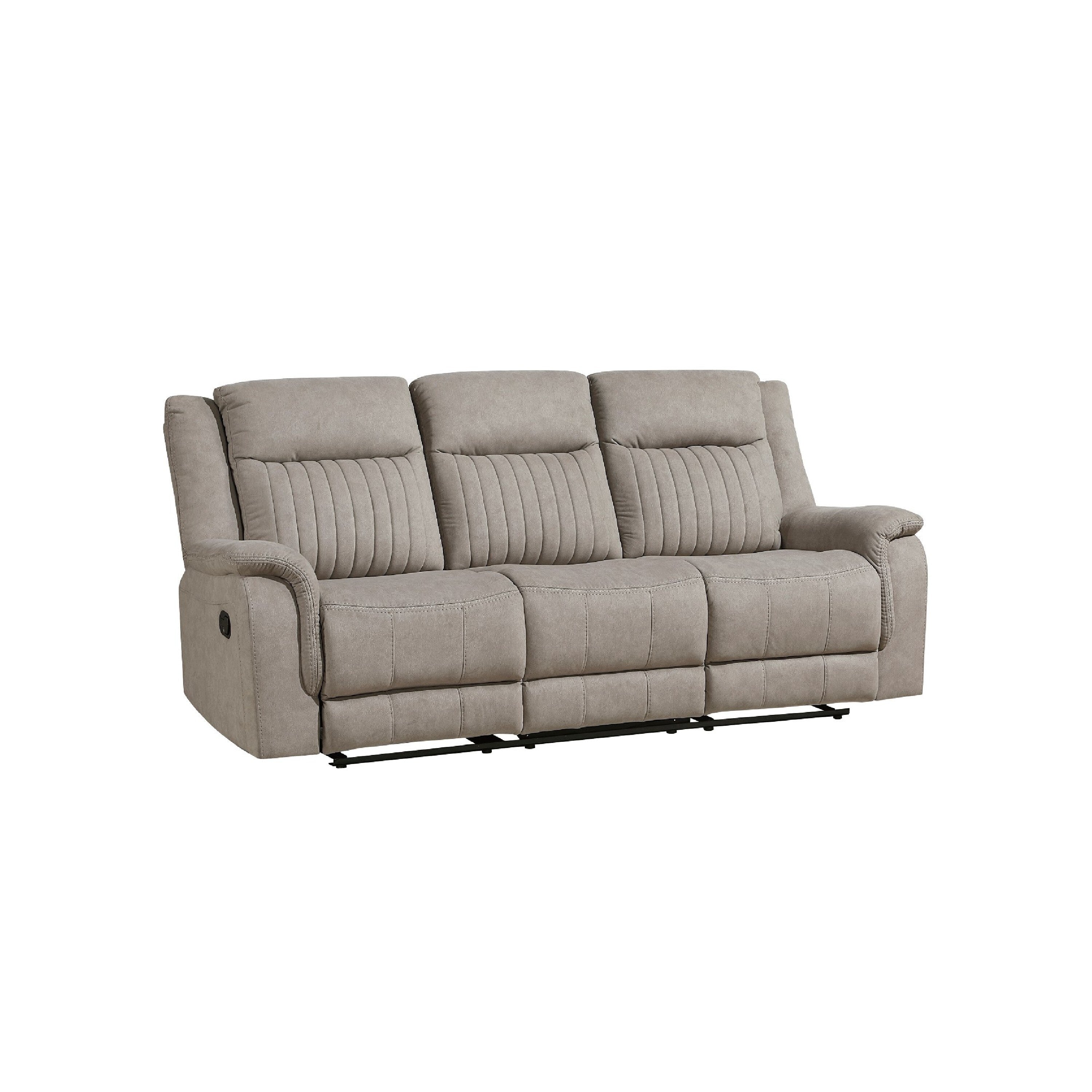 Lenny Manual Recliner Sofa 3 Seater Channeled Back Gray Microfiber