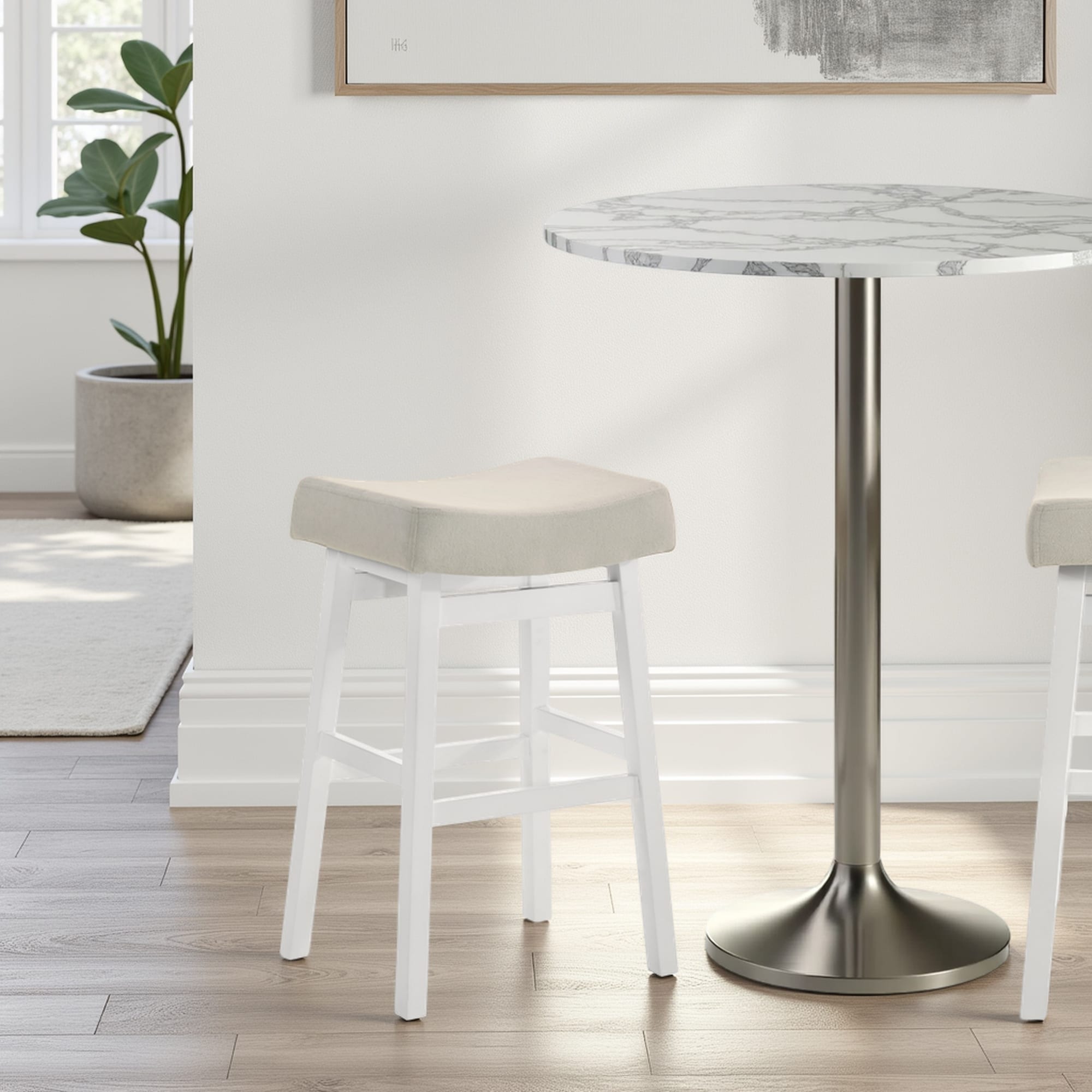 Lenon Modern Farmhouse Wood Bar Stool Counter Height Kitchen Stool With Fabric Upholstered Seat
