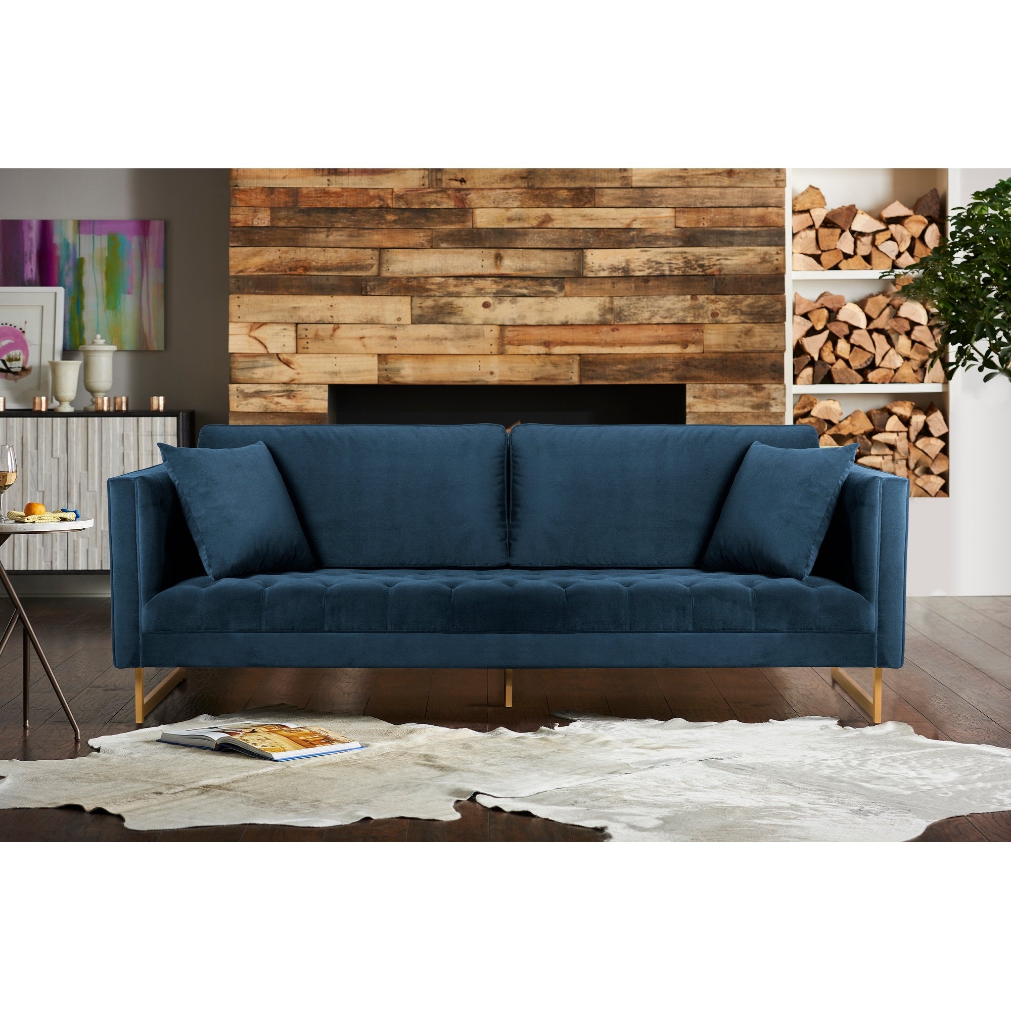 Lenox Velvet Modern Sofa With Brass Legs