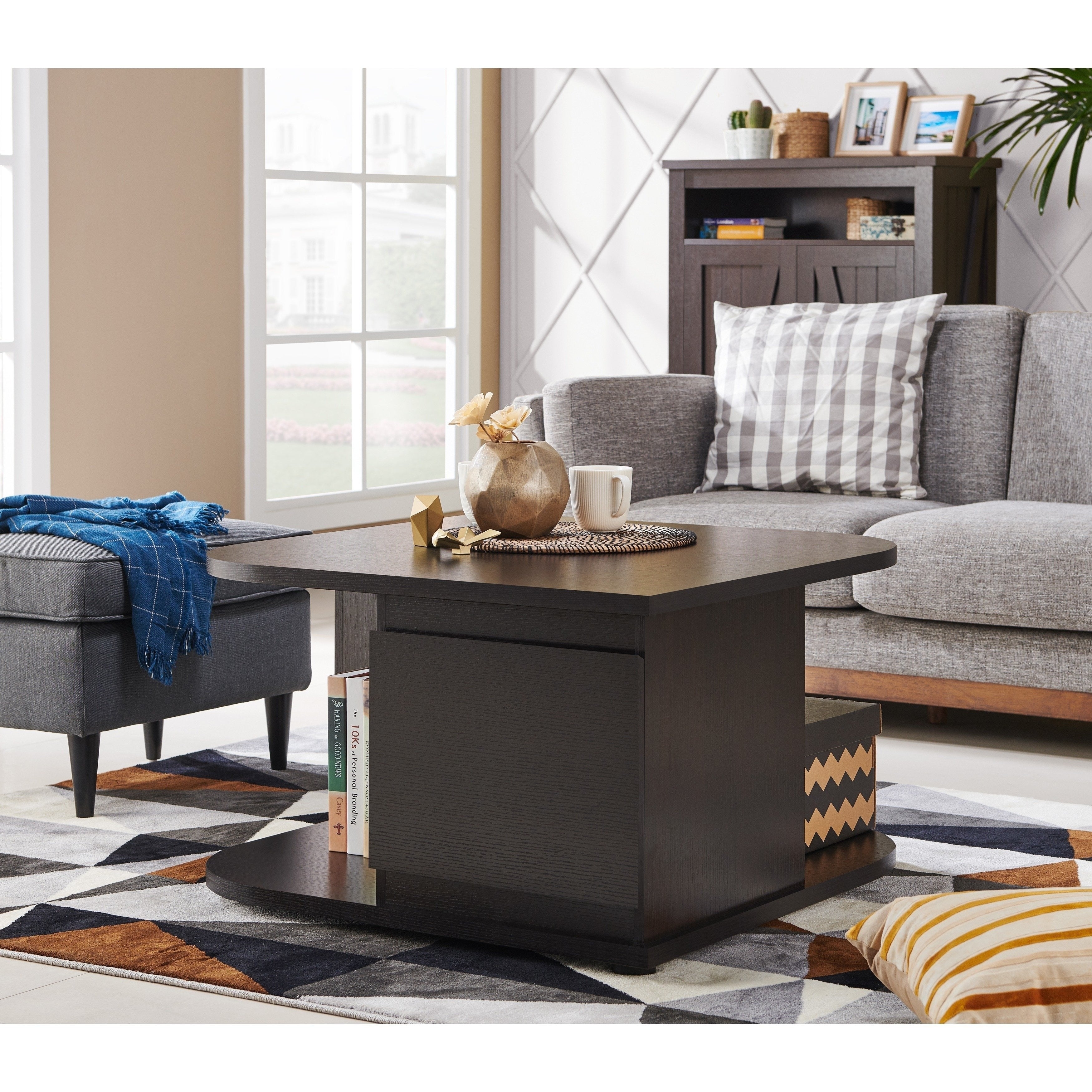 Furniture Of America Lenya Contemporary 2 Drawer Cappuccino Coffee Table