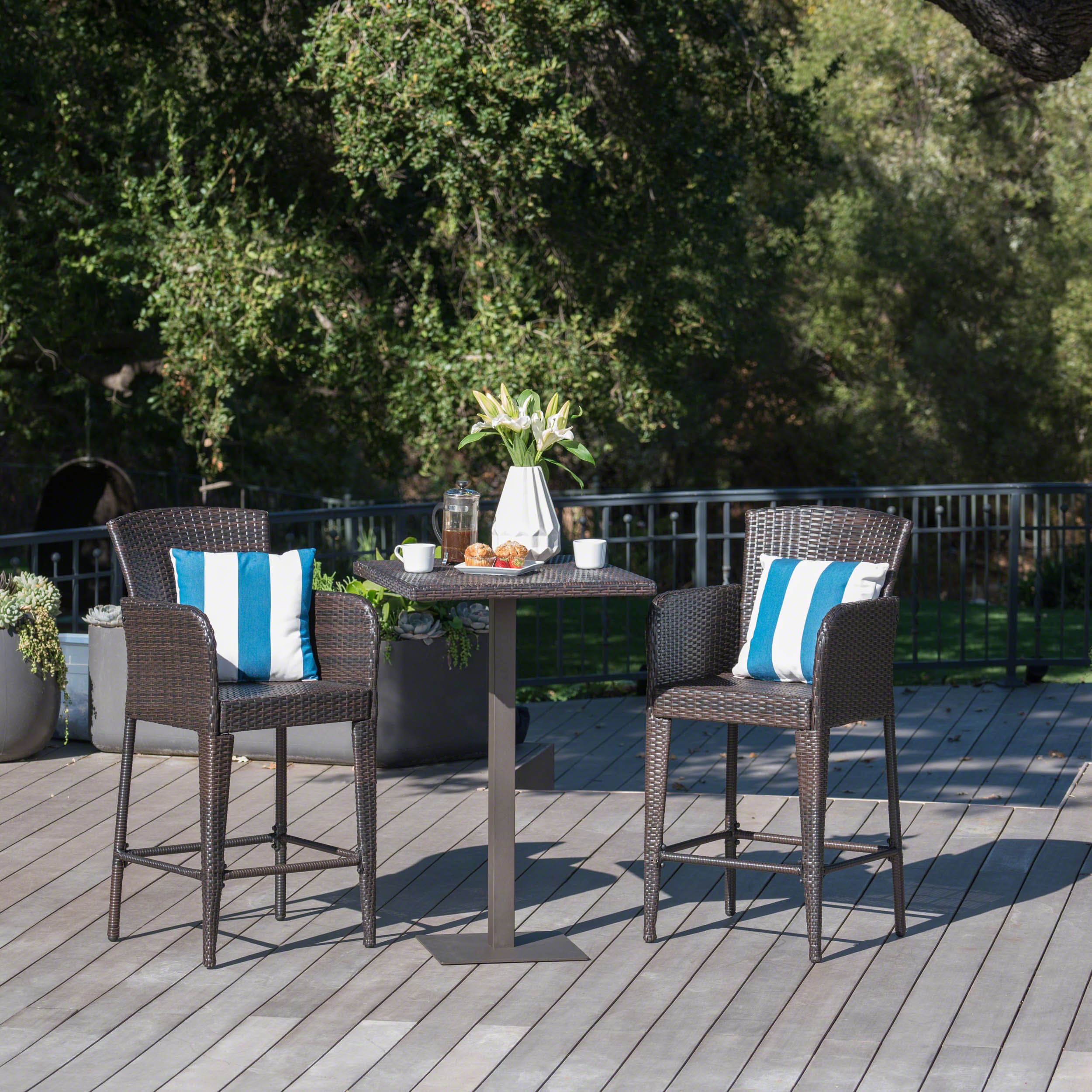 Leo Outdoor 3 Piece Wicker 26 Inch Square Bar Set By Christopher Knight Home