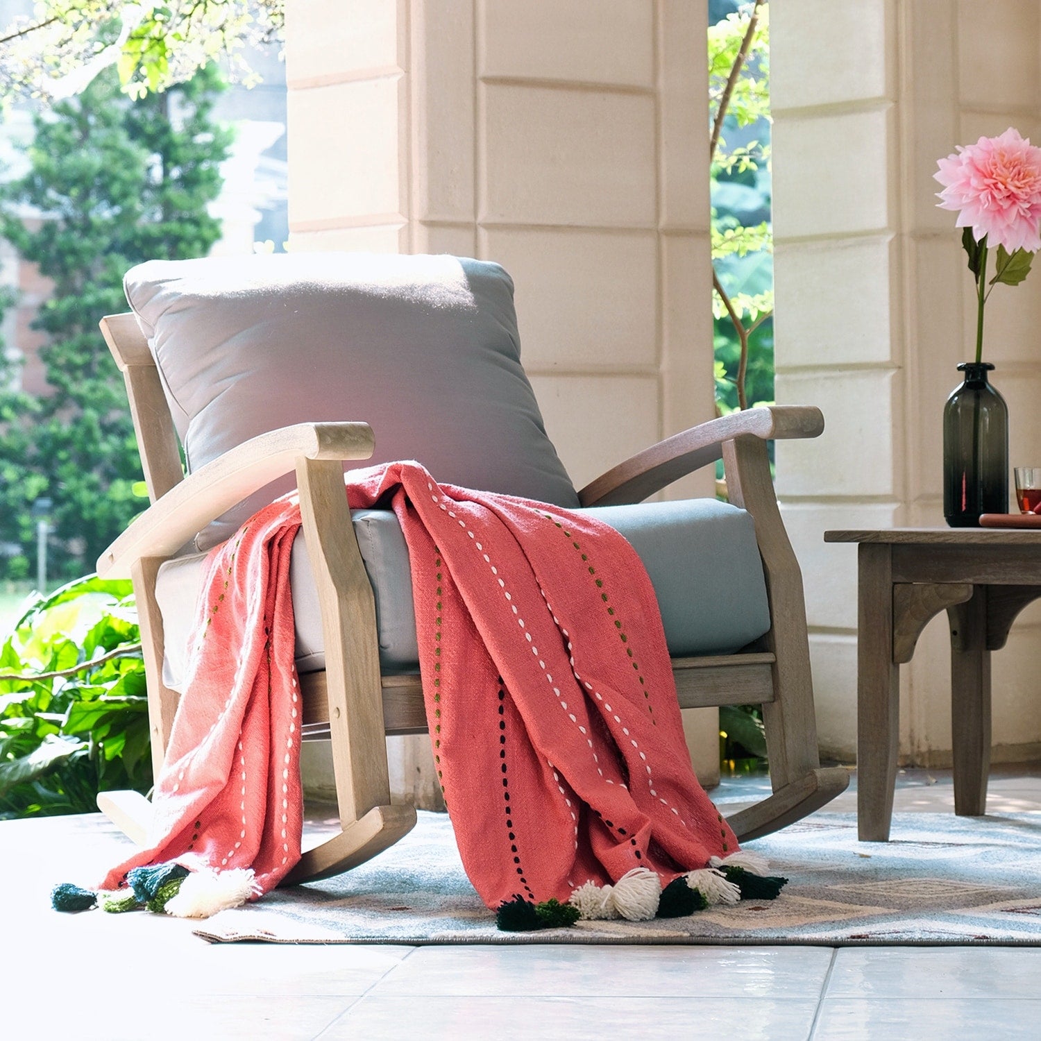 Havenside Home Leon Teak Patio Rocking Chair With Cushion